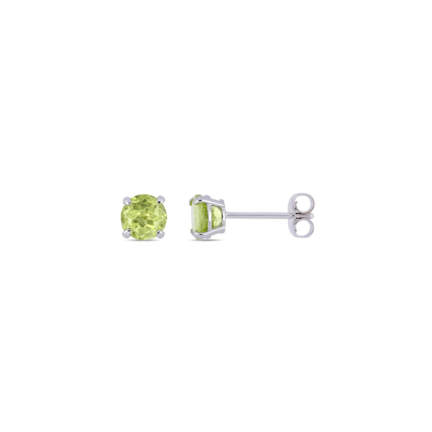 Boucles d'oreilles solitaires en or blanc 14K ct avec péridot rond d'1,12&nbsp;carat