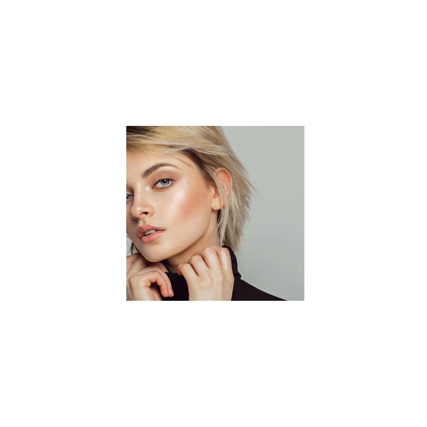 Boucles d'oreilles solitaires en or blanc 14K ct avec péridot rond d'1,12&nbsp;carat