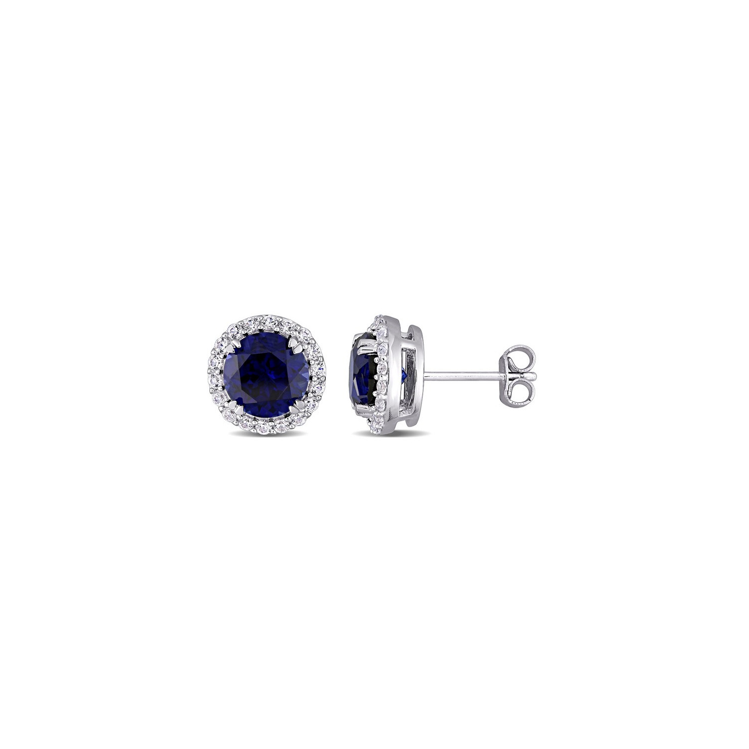 5.52 Carat Lab-Created Blue Sapphire and White Sapphire Halo Earrings in Sterling Silver
