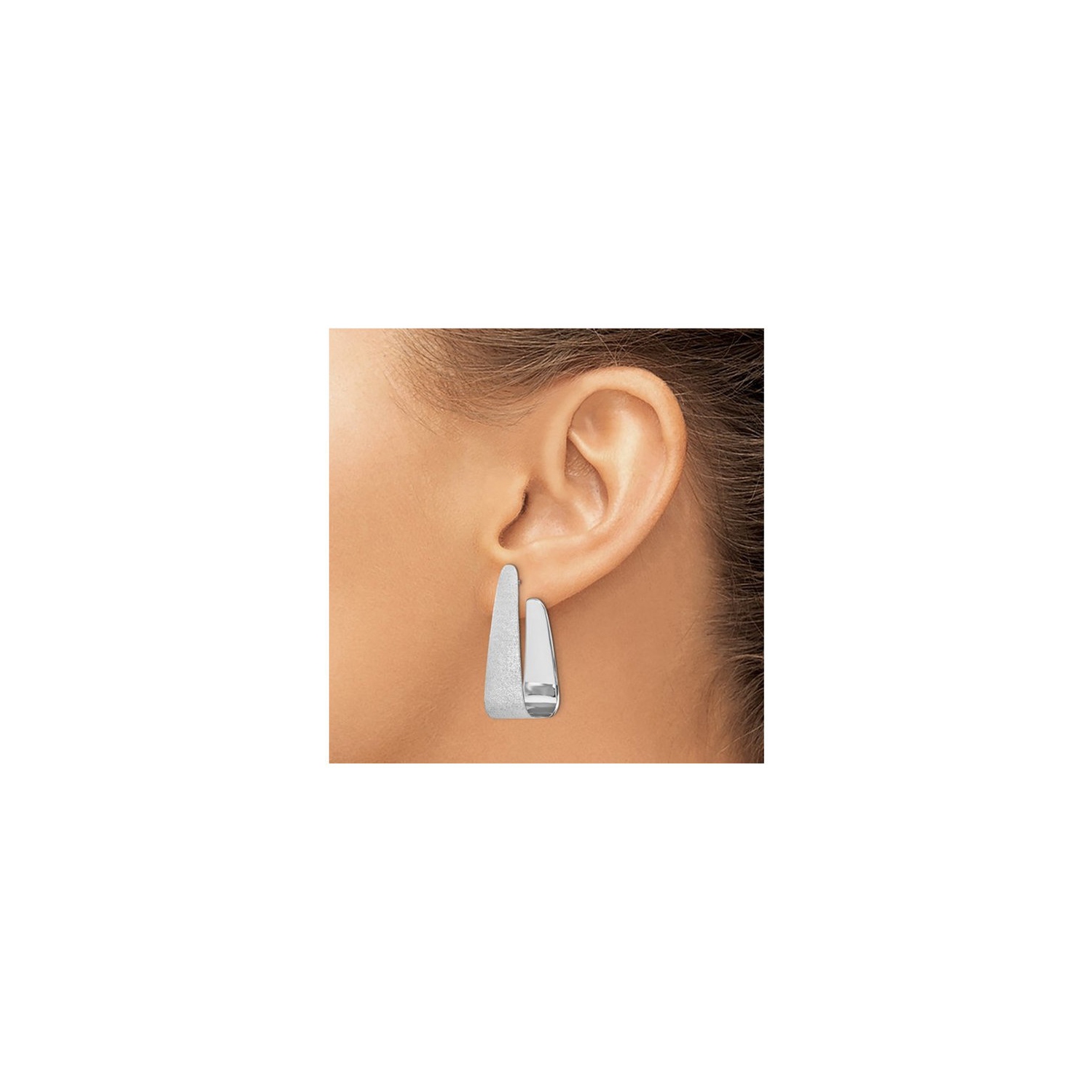 Sterling Silver Sand-finish Dangle Hoop Earrings