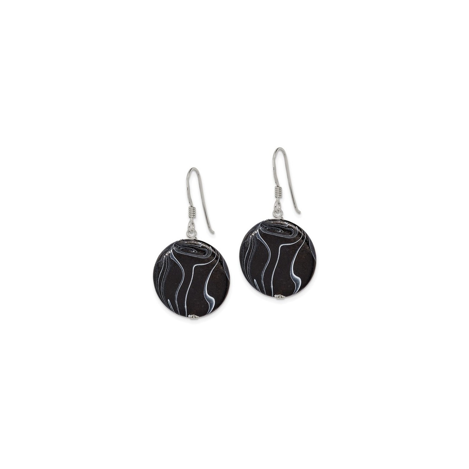 Sterling Silver Black Agate Disc Dangle Earrings