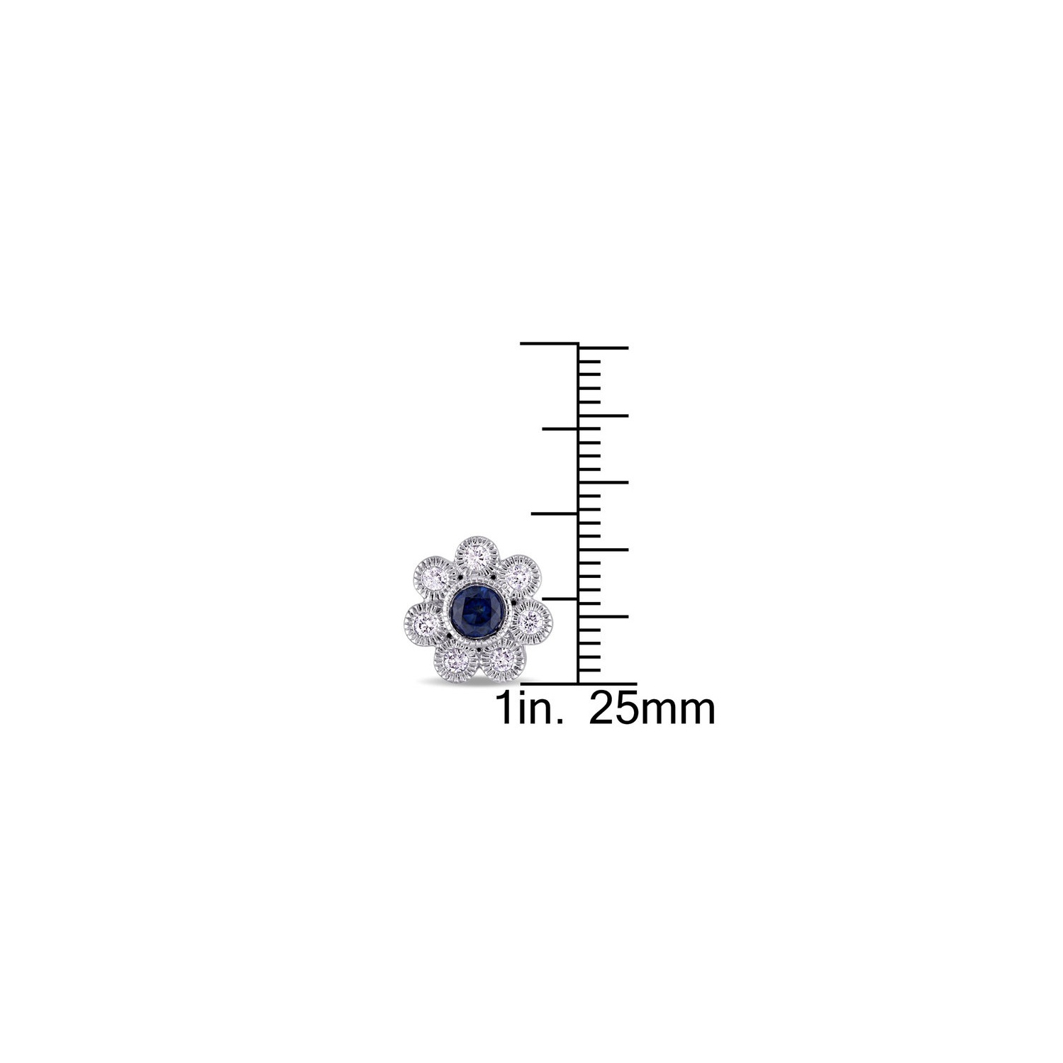 7/10 Carat Blue Sapphire Floral Button Stud Earrings in 14K White Gold with Diamonds