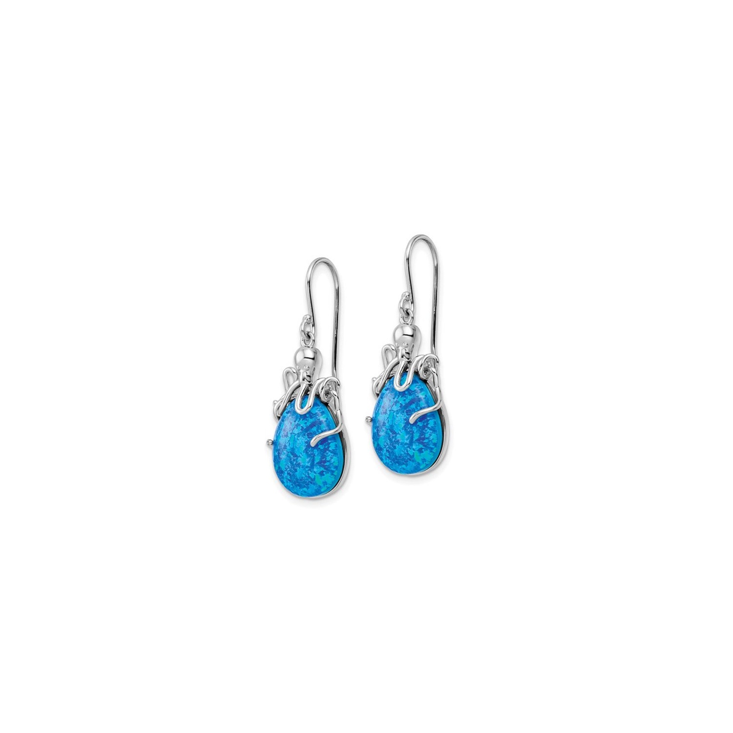 Lab Created Blue Opal Octopus Dangle Earrings in Sterling Silver