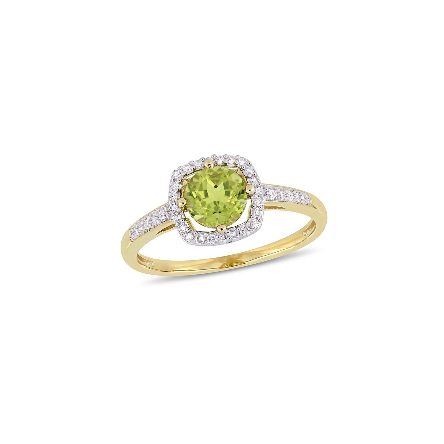 Bague halo en or jaune 10K ct avec péridot 7 ct/8&nbsp;carat et diamants décoratifs