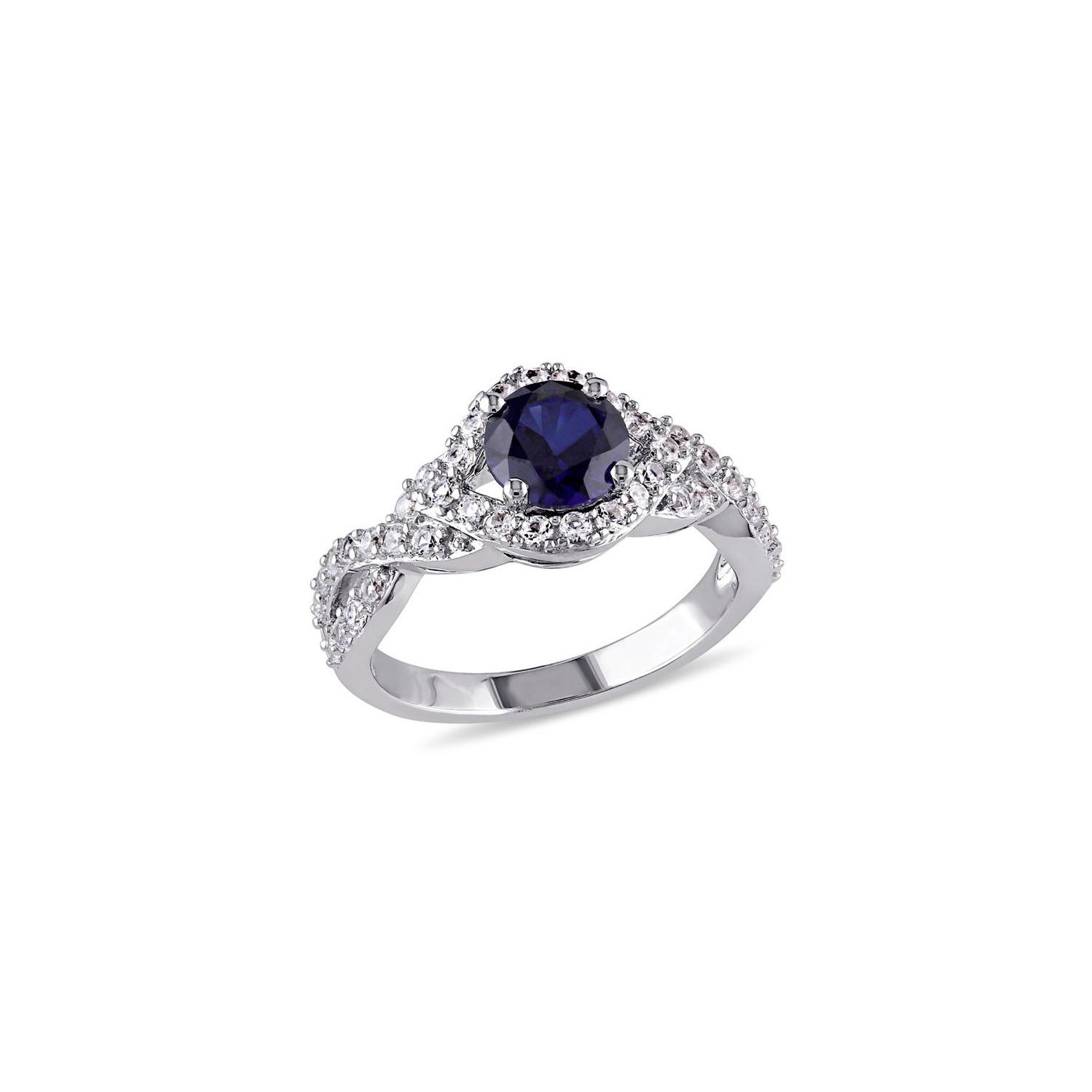 2.09 Carat Lab-Created Blue Sapphire and White Sapphire Twist Ring in Sterling Silver