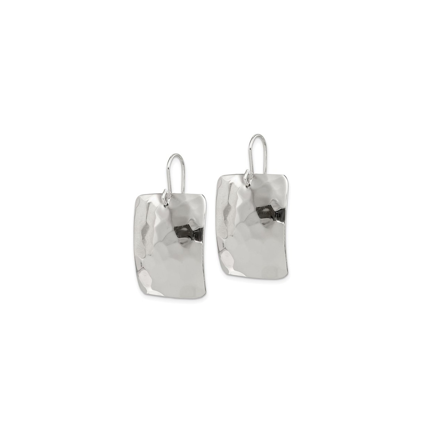 Sterling Silver Polished and Hammered Rectangle Dangle Earrings