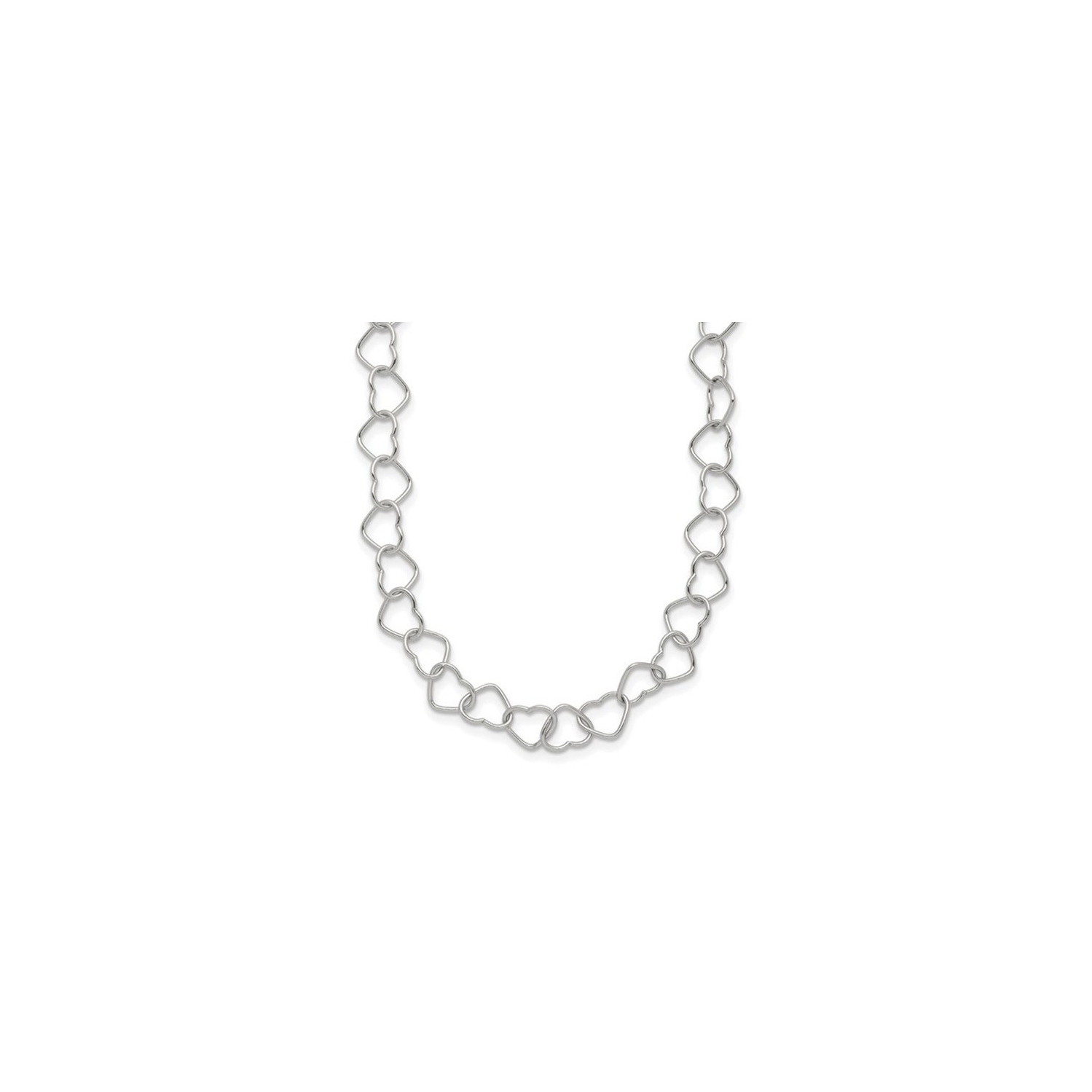 Sterling Silver Polished Fancy Heart Link Necklace