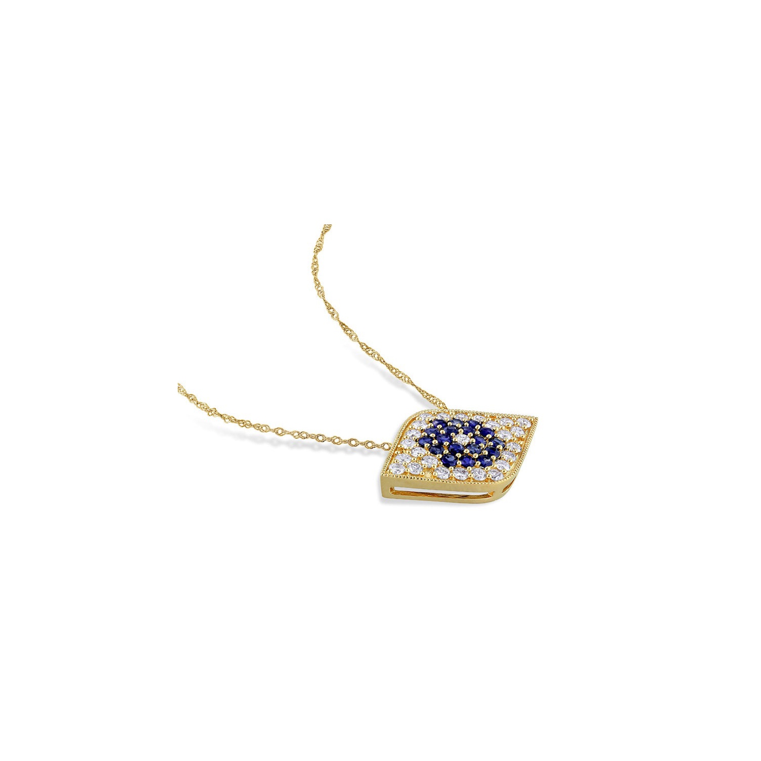 3/5 Carat Blue Sapphire Evil Eye Drop Pendant Necklace in 14K Yellow Gold with Diamonds