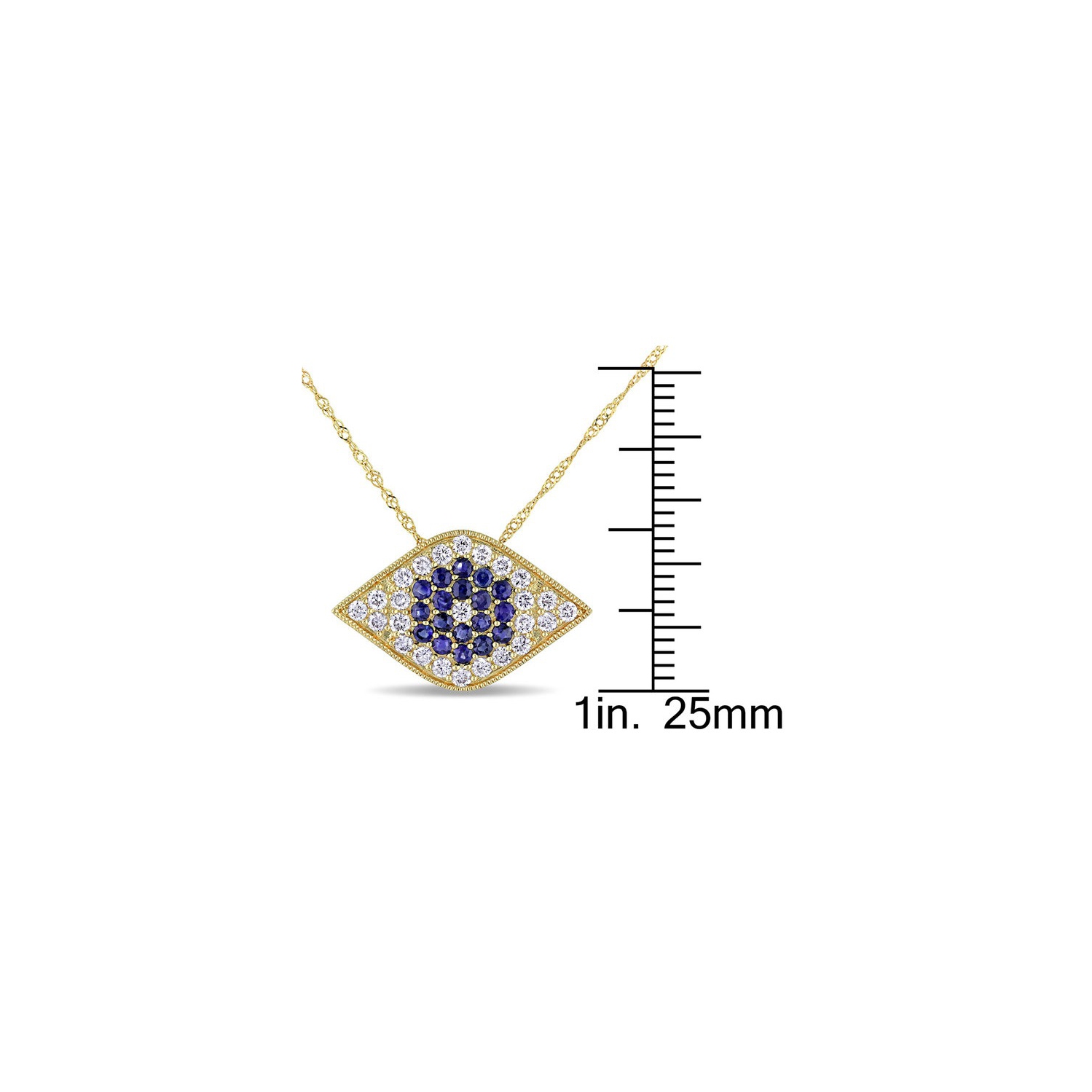 3/5 Carat Blue Sapphire Evil Eye Drop Pendant Necklace in 14K Yellow Gold with Diamonds