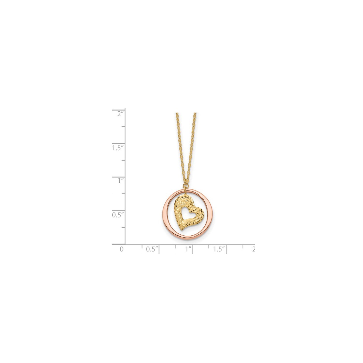 14K Yellow and PInk Gold Circle Heart Charm Pendant Necklace with Chain