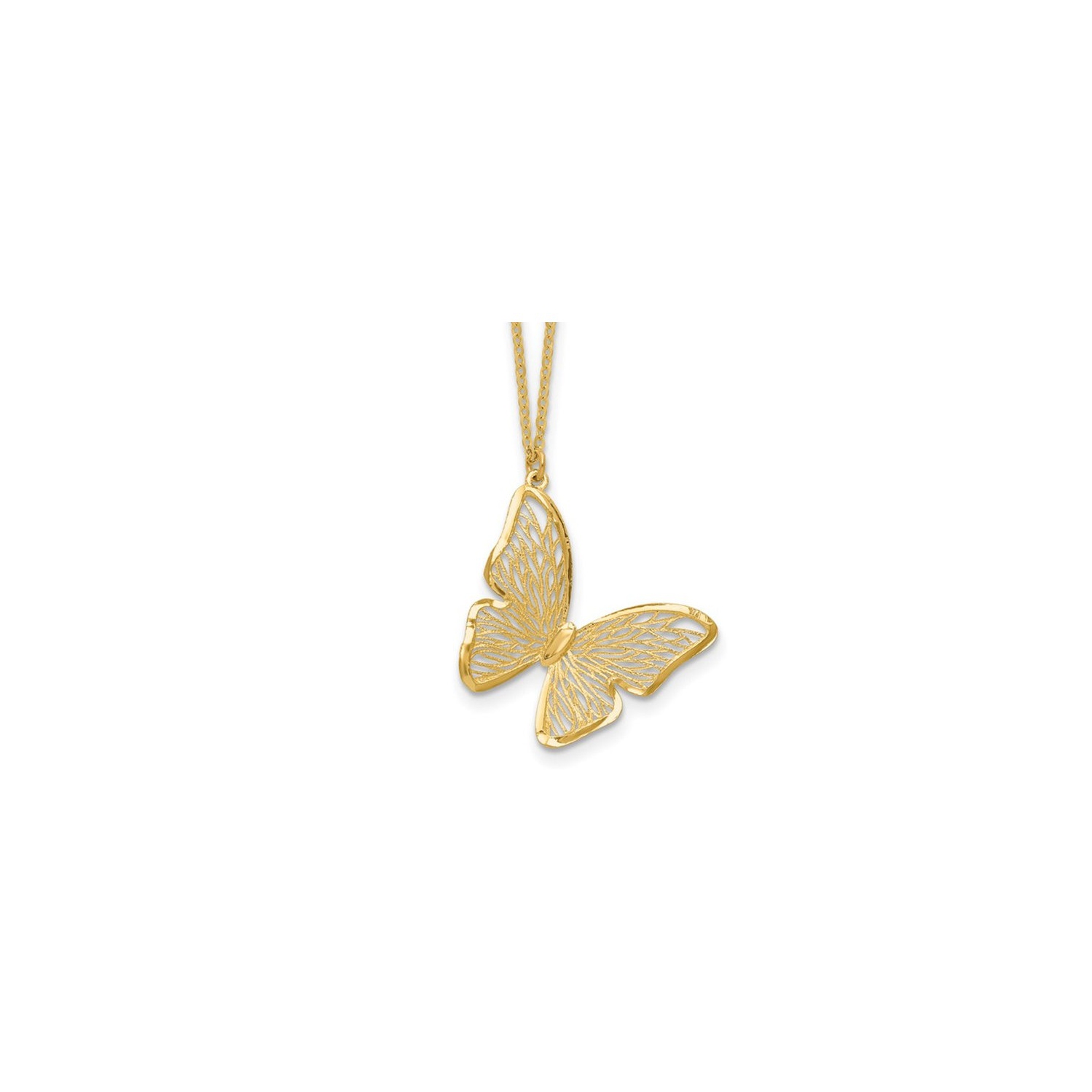 14K Yellow Gold Butterfly Charm Pendant Necklace with Chain