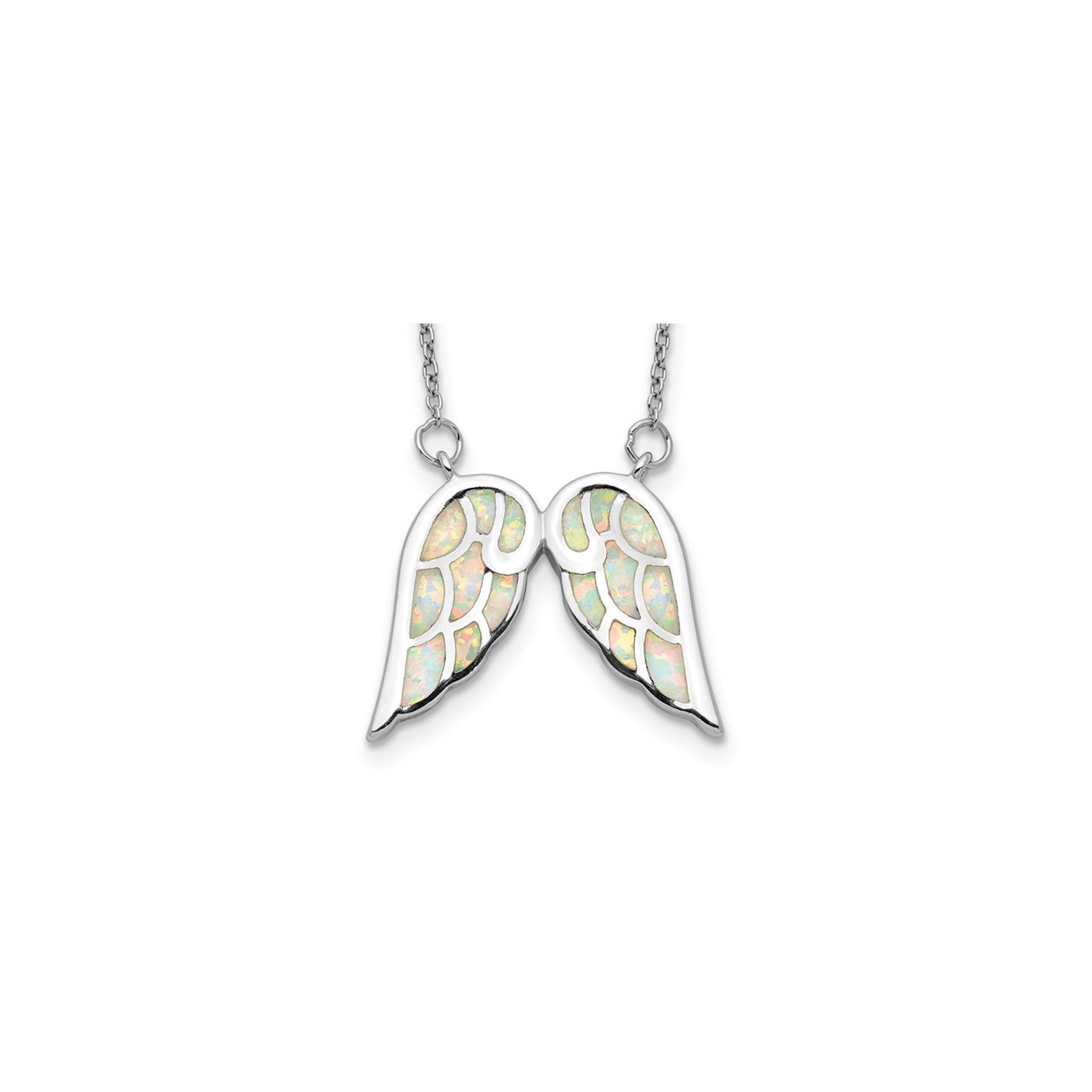 Lab-Created Opal Wings Pendant Necklace in Sterling Silver with Chain