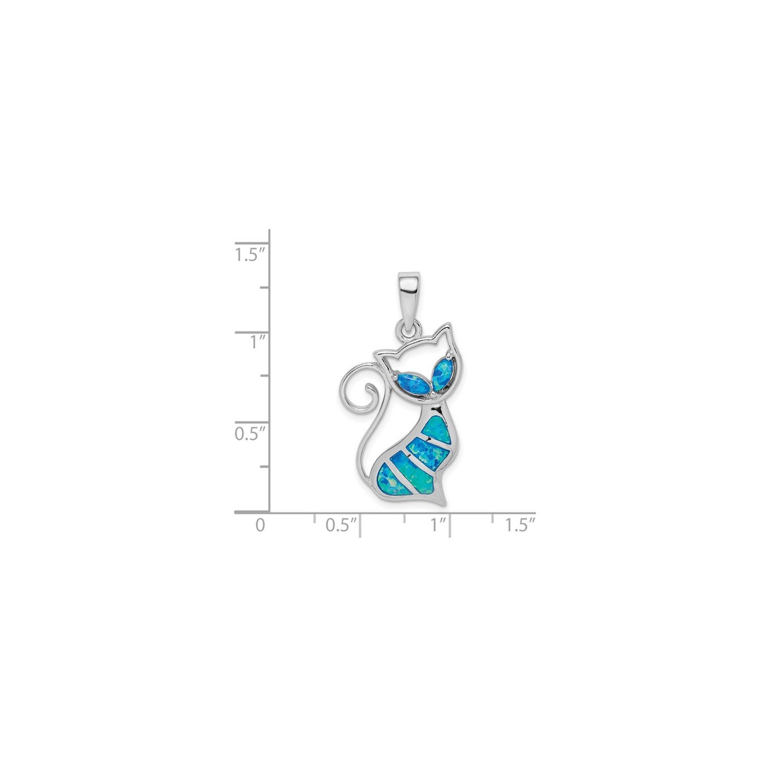 Lab-Created Blue Opal Cat Pendant Necklace in Sterling Silver with Chain