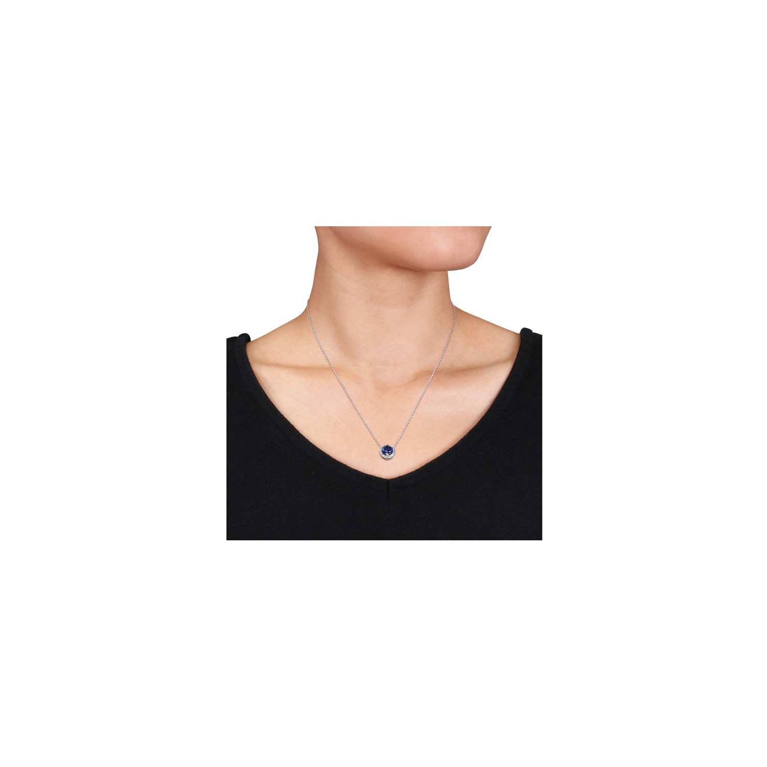 2.76 Carat Lab-Created Blue and White Sapphire Halo Pendant Necklace in Sterling Silver with Chain