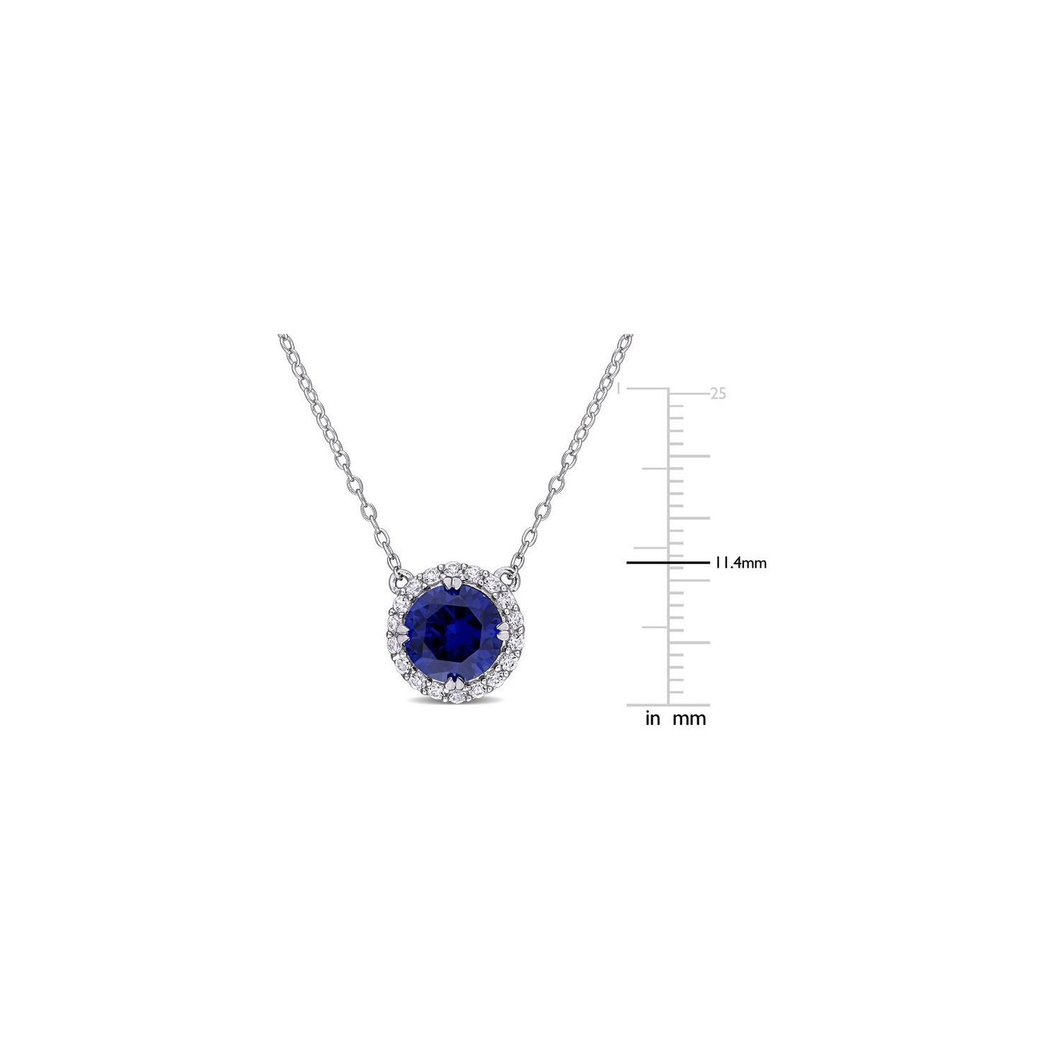 2.76 Carat Lab-Created Blue and White Sapphire Halo Pendant Necklace in Sterling Silver with Chain