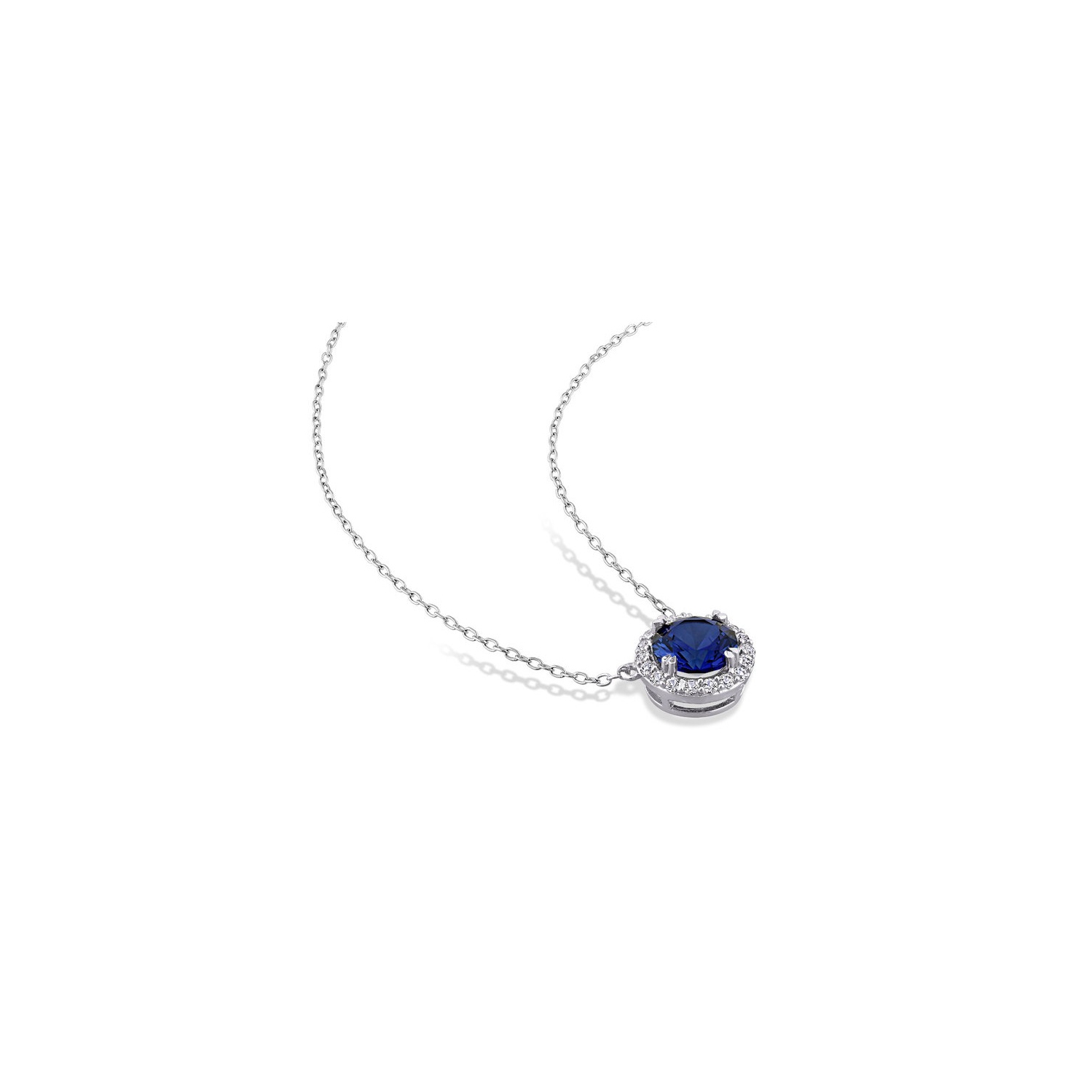 2.76 Carat Lab-Created Blue and White Sapphire Halo Pendant Necklace in Sterling Silver with Chain