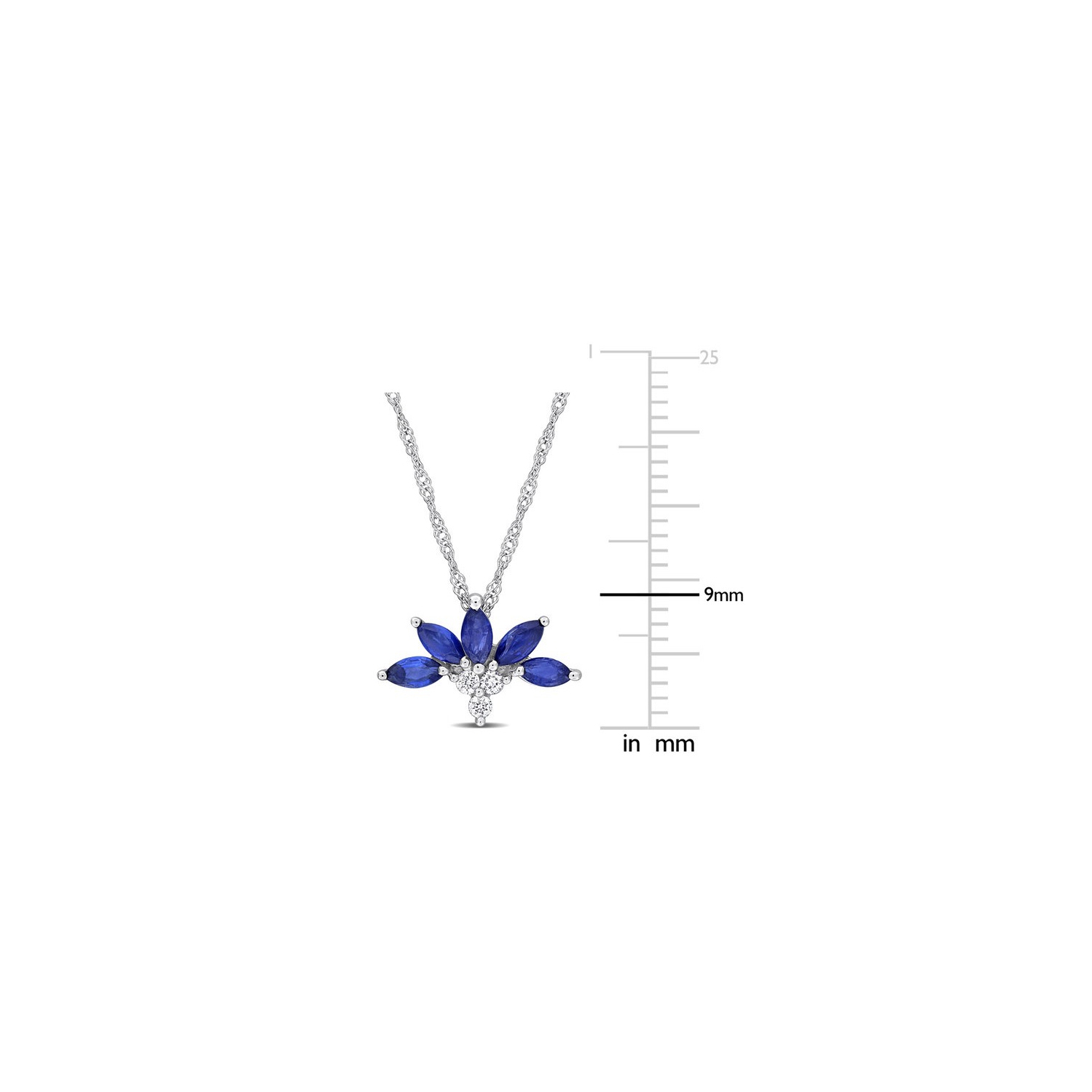 1/2 Carat Blue Sapphire Floral Pendant in 14k White Gold with chain and Diamonds