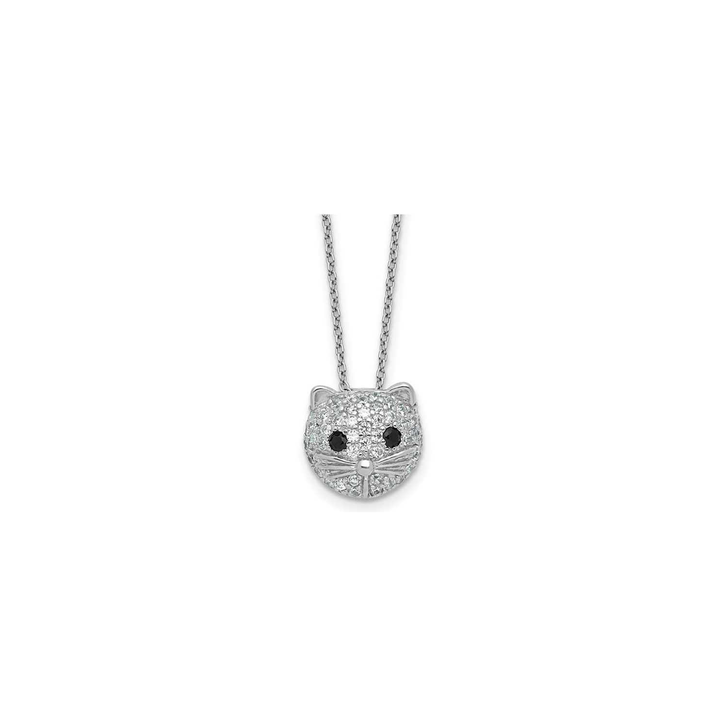 Sterling Silver Cat Pendant Necklace with Cubic Zirconias and Chain