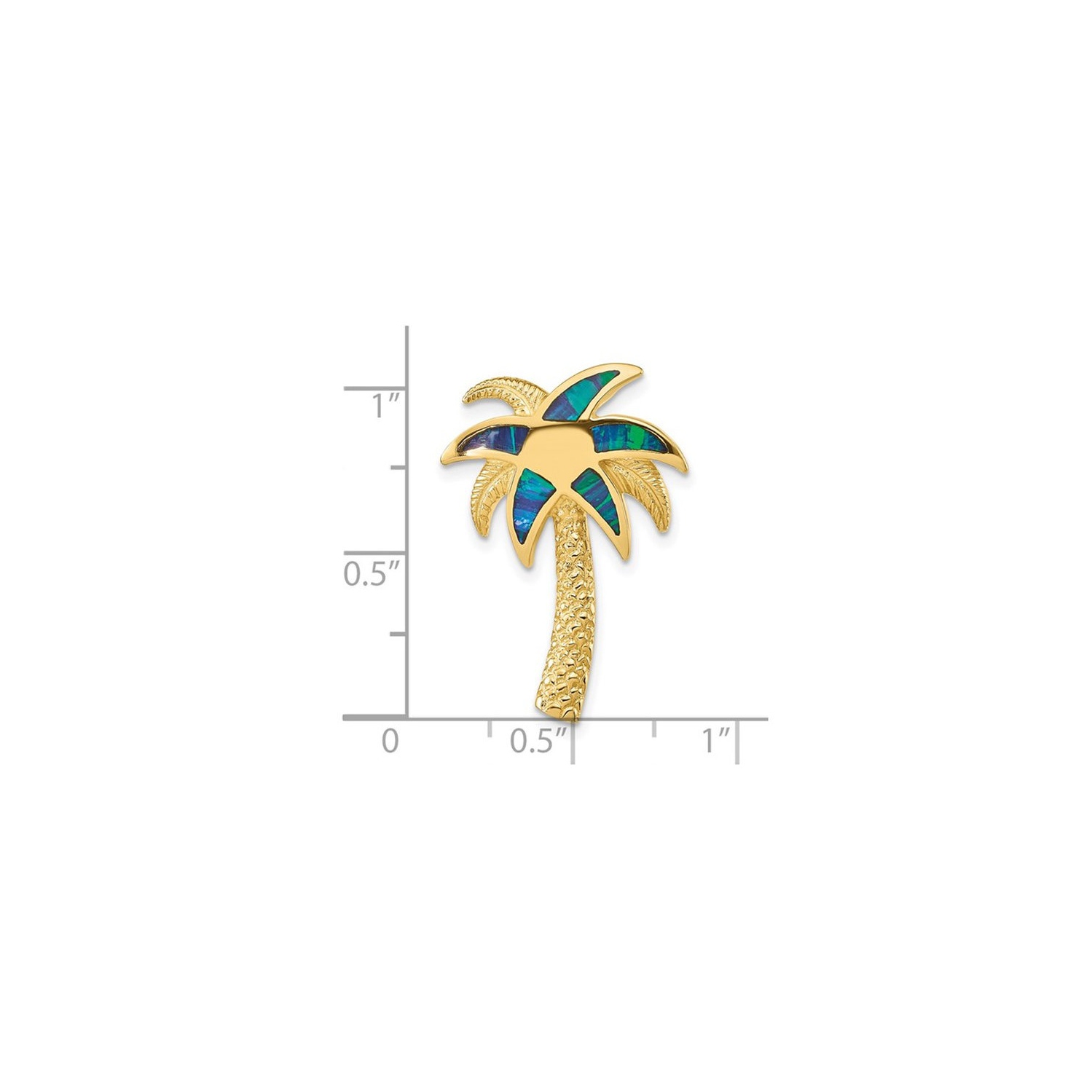 14K Yellow Gold Palm Tree Charm Pendant with Lab-Created Blue Opals