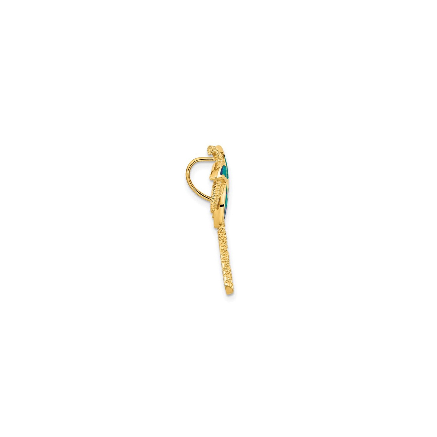 14K Yellow Gold Palm Tree Charm Pendant with Lab-Created Blue Opals