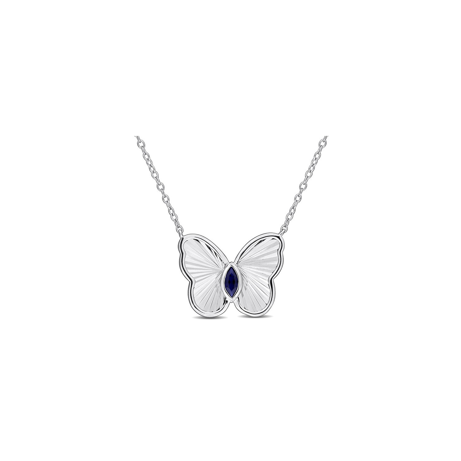 1/6 Carat Lab-Created Blue Sapphire Butterfly Charm Pendant Necklace in Sterling Silver with Chain