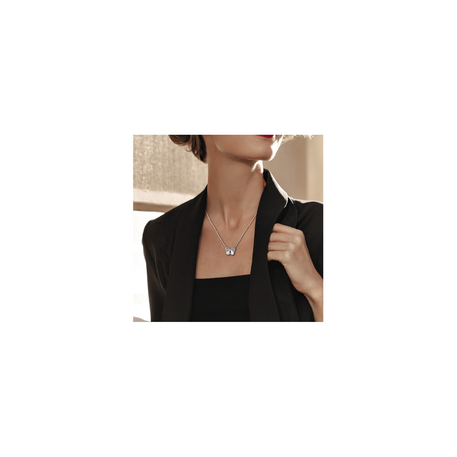 1/6 Carat Lab-Created Blue Sapphire Butterfly Charm Pendant Necklace in Sterling Silver with Chain