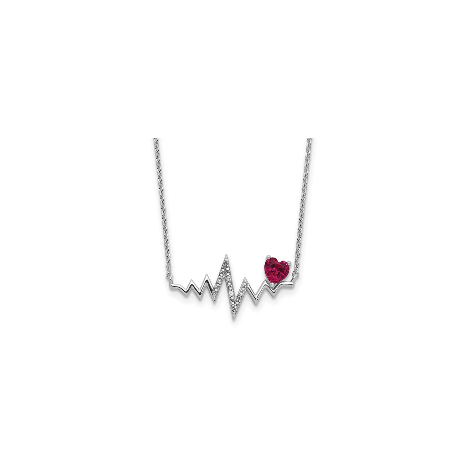 7/8 Carat Lab-Created Ruby Heart Beat Pendant Necklace in Sterling Silver with Chain
