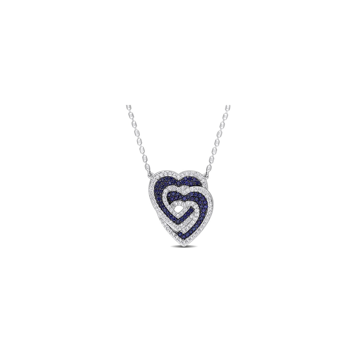 1.45 Carat Lab-Created Blue Sapphire and White Sapphire Heart Pendant Necklace in Sterling Silver with chain