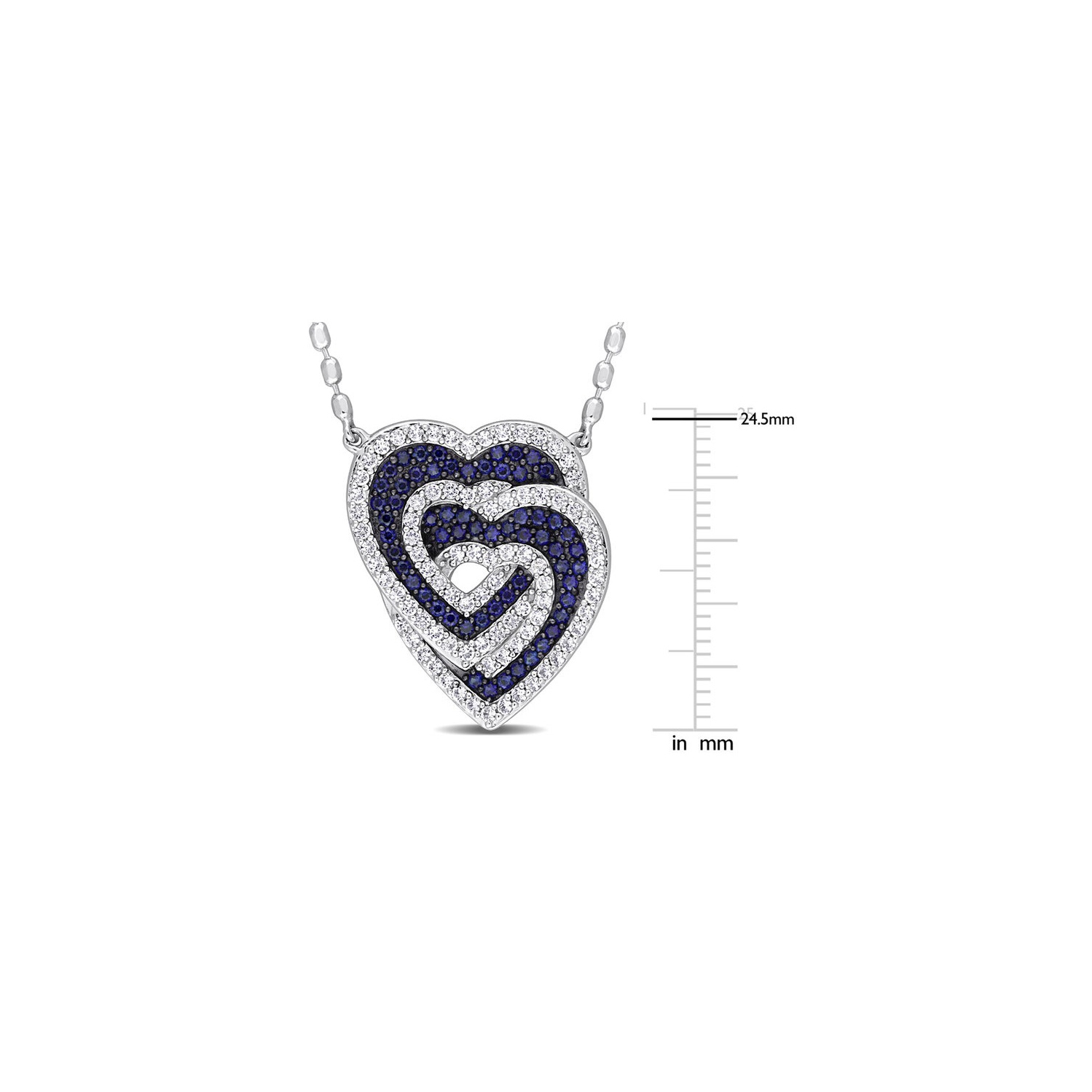 1.45 Carat Lab-Created Blue Sapphire and White Sapphire Heart Pendant Necklace in Sterling Silver with chain