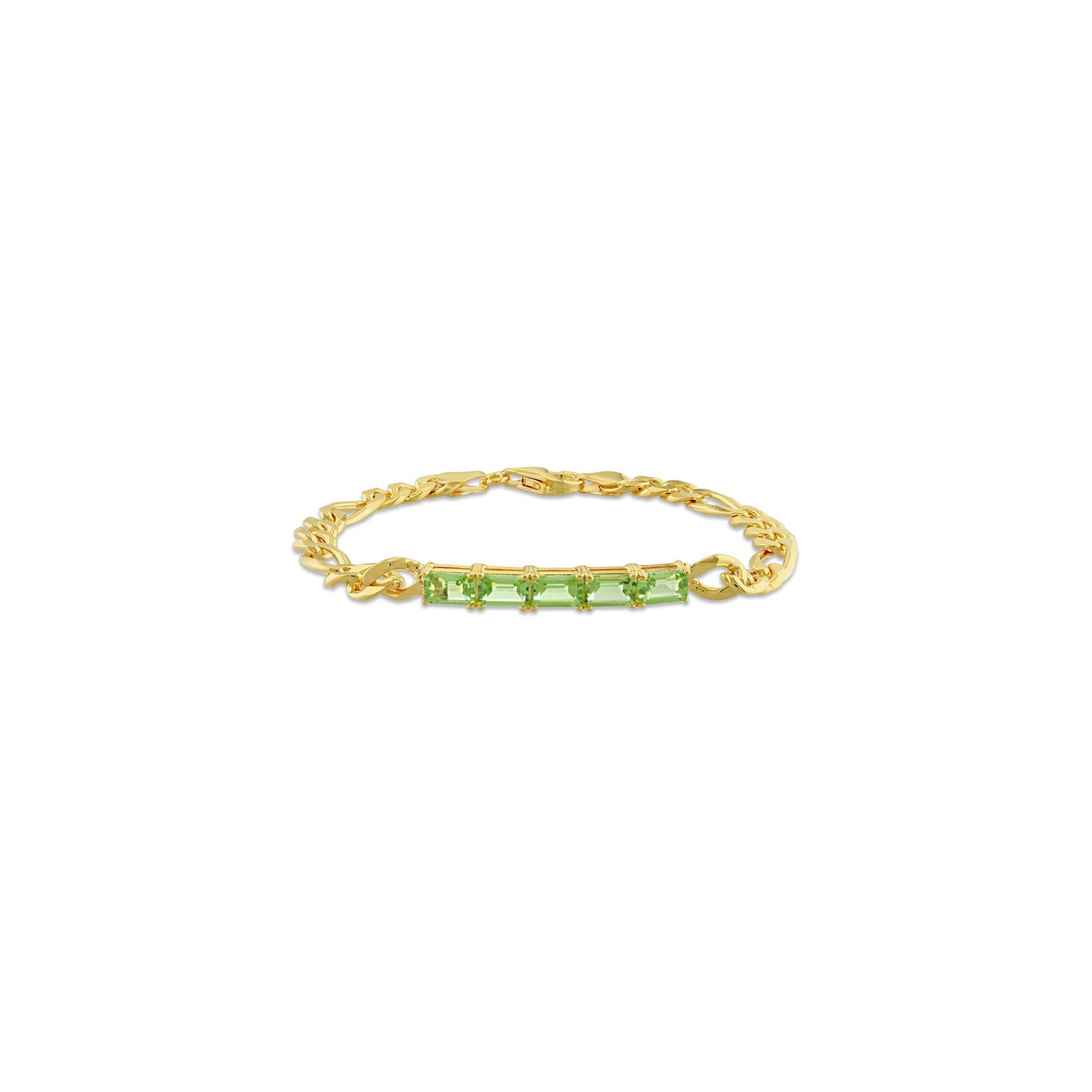 Bracelet Figaro en argent sterling jaune avec péridot d'2,85&nbsp;carat