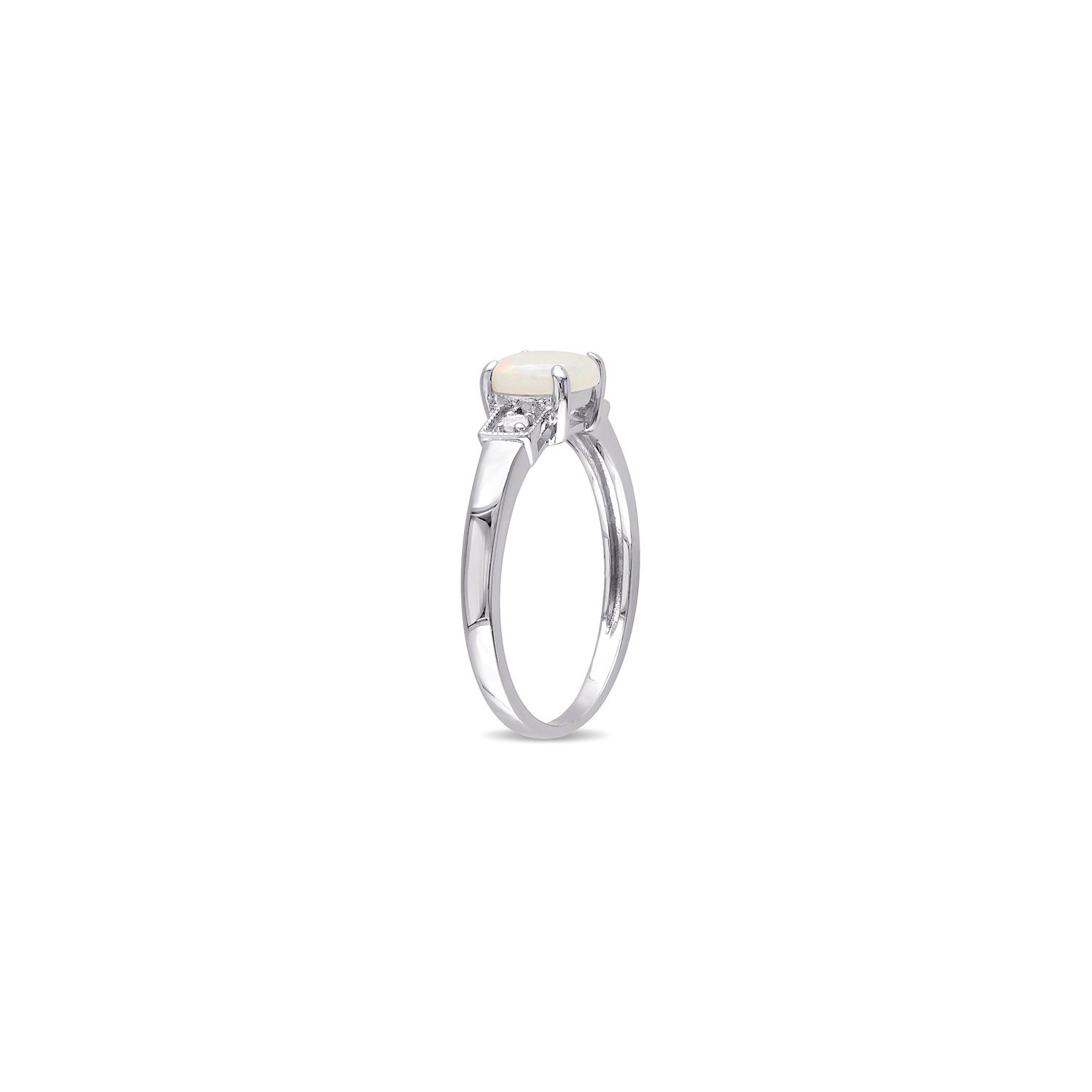 1/2 Carat Opal Halo Ring in Sterling Silver with Diamond Accent