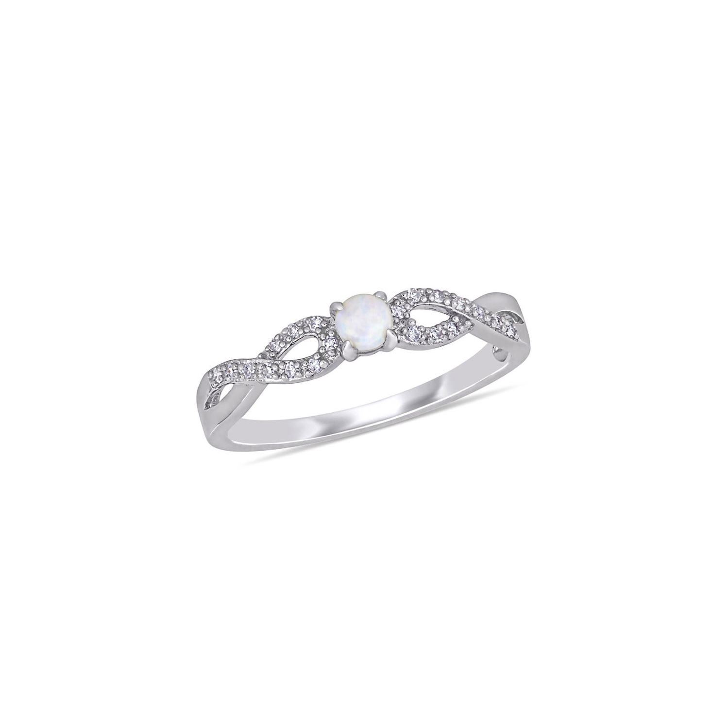1/10 Carat Round Opal Infinity Ring with Accent Diamonds in Sterling Silver