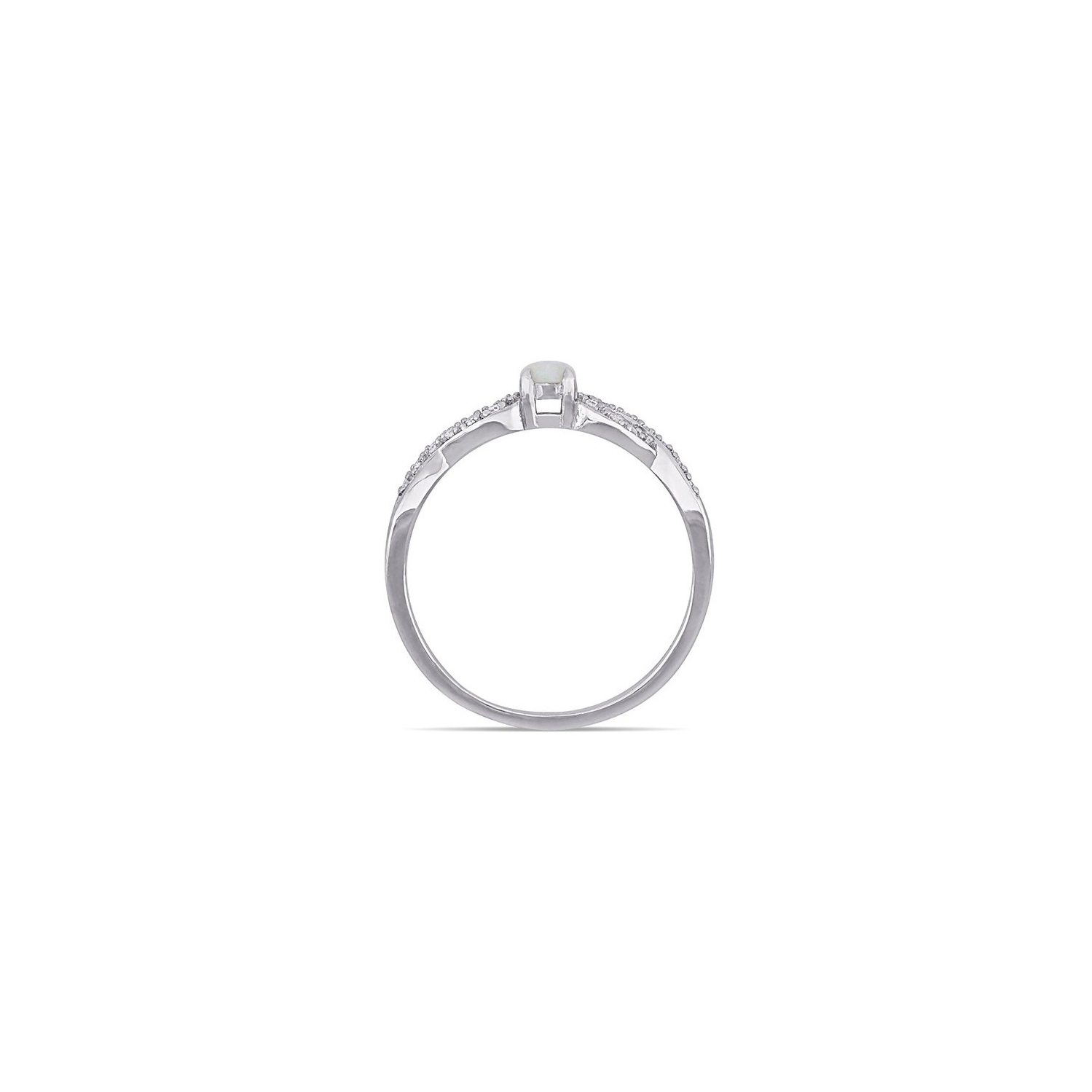 1/10 Carat Round Opal Infinity Ring with Accent Diamonds in Sterling Silver