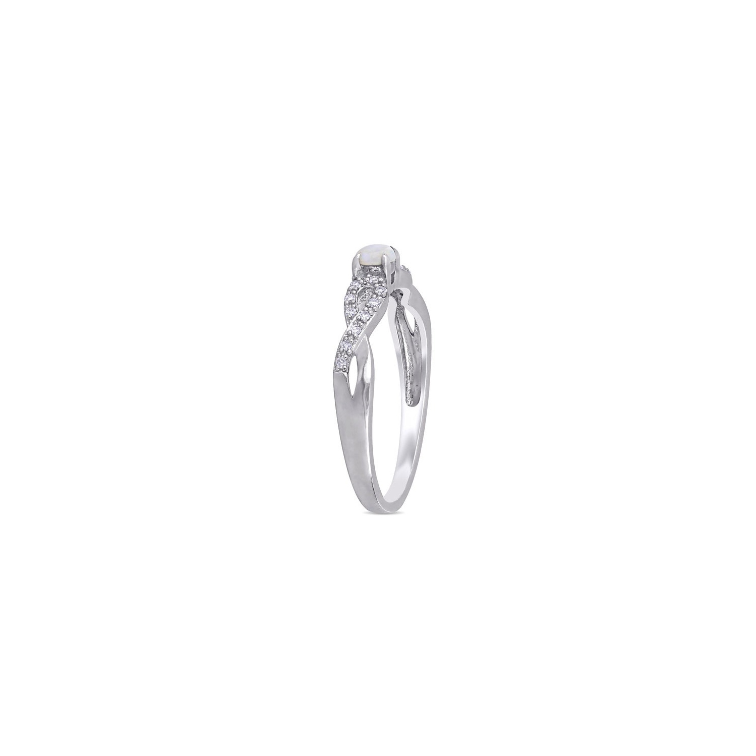 1/10 Carat Round Opal Infinity Ring with Accent Diamonds in Sterling Silver