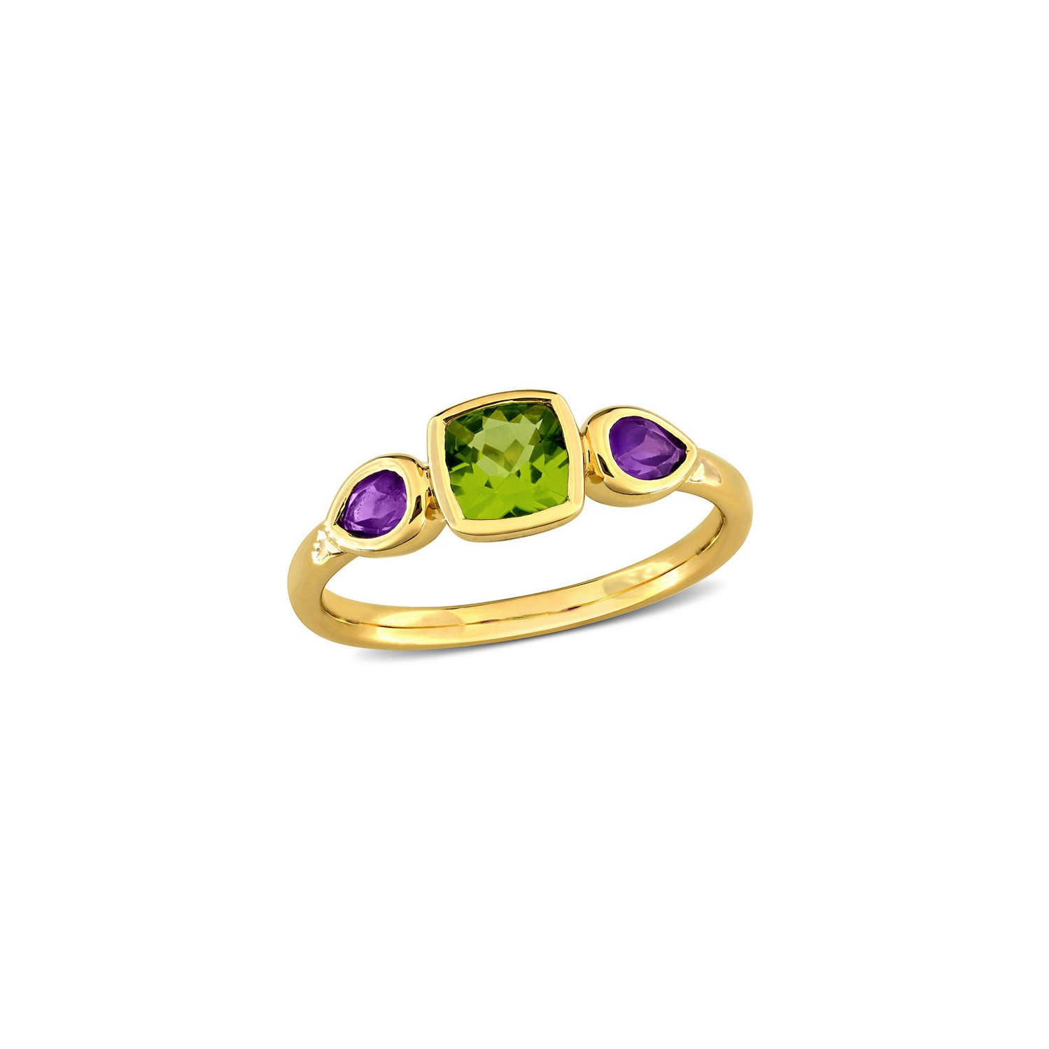 Bague en or jaune 10K ct avec péridot 9/10&nbsp;carat et améthyste