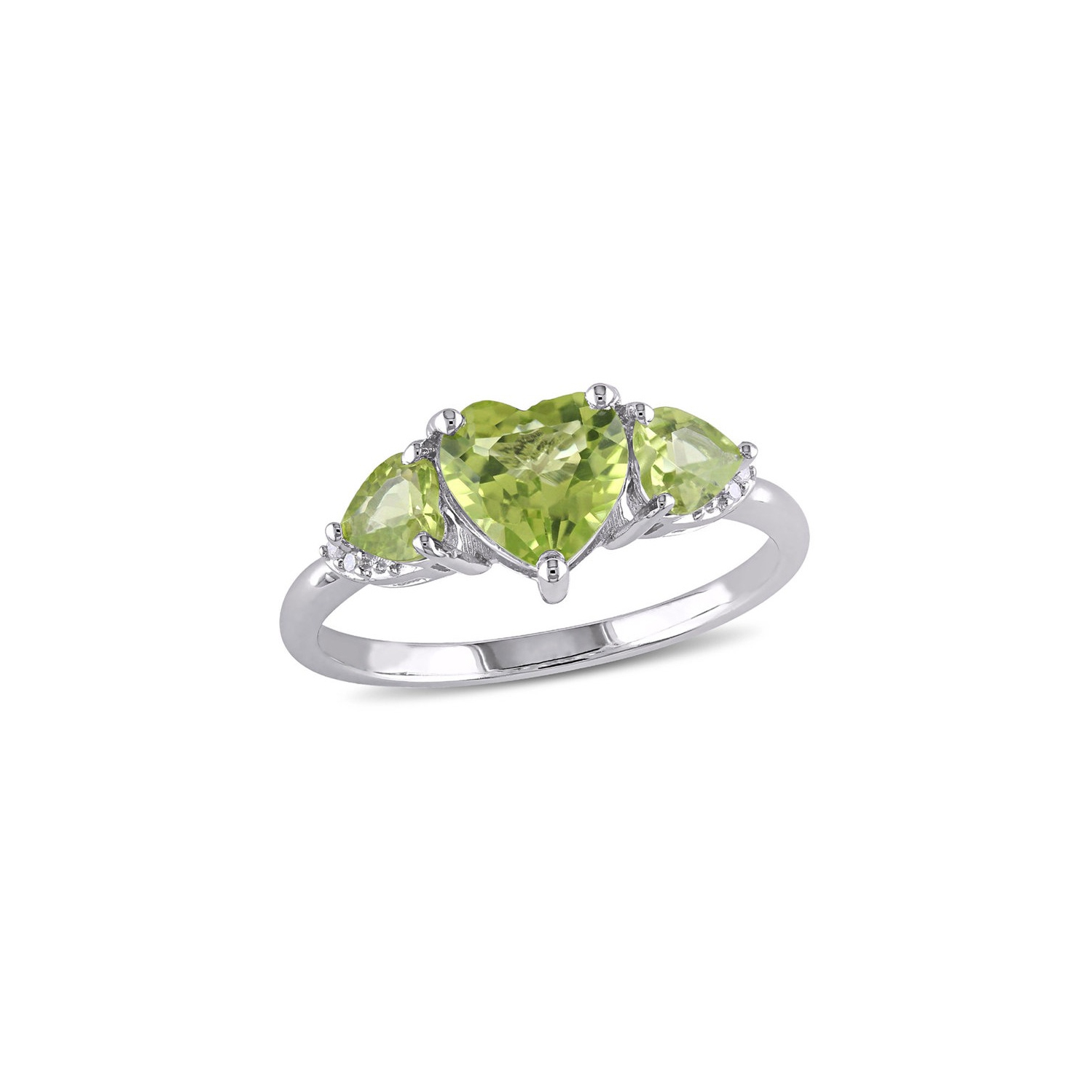 1.89 Carat Three Stone Peridot Heart Ring in Sterling Silver