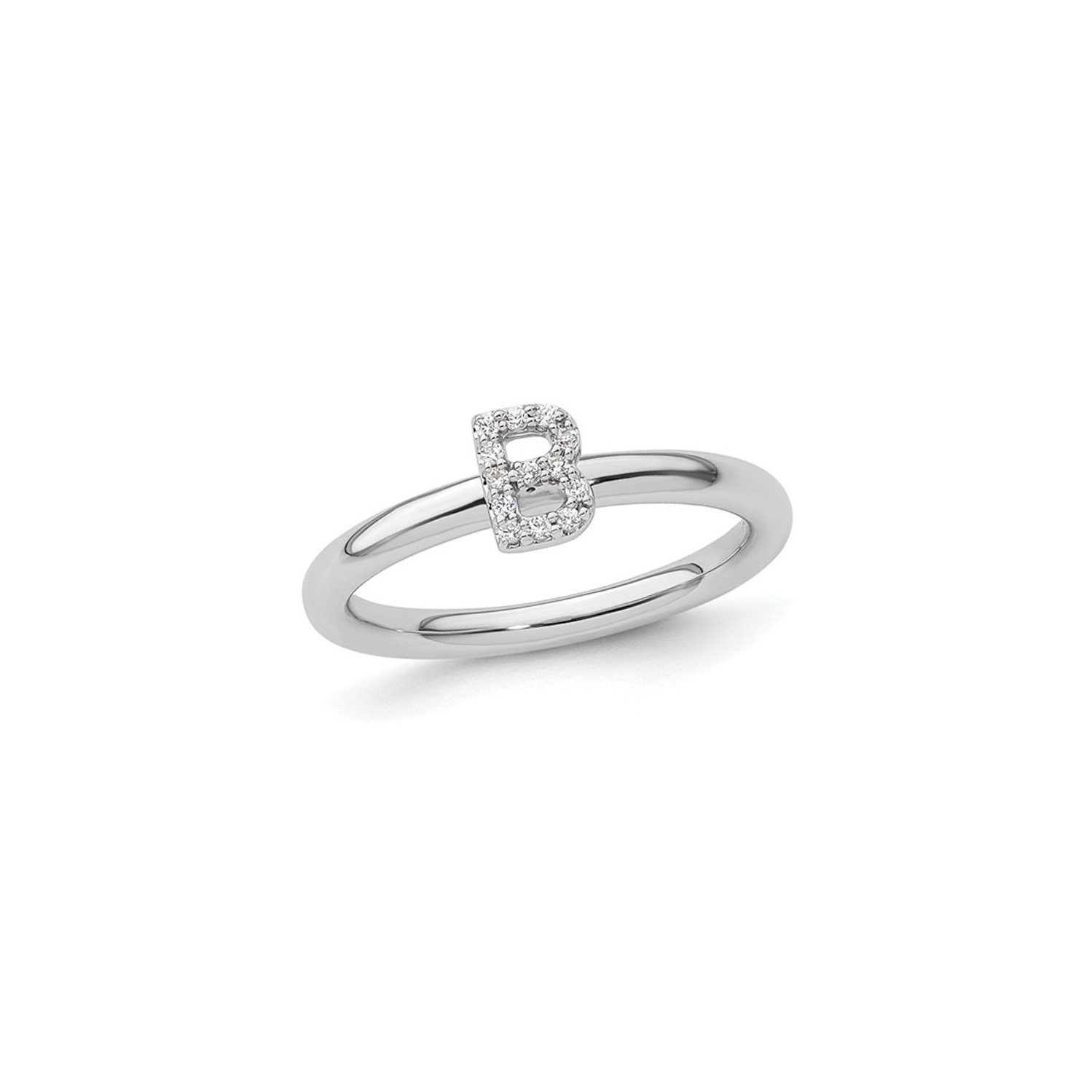 14K White Gold Intial - B - Ring with Accent Diamond