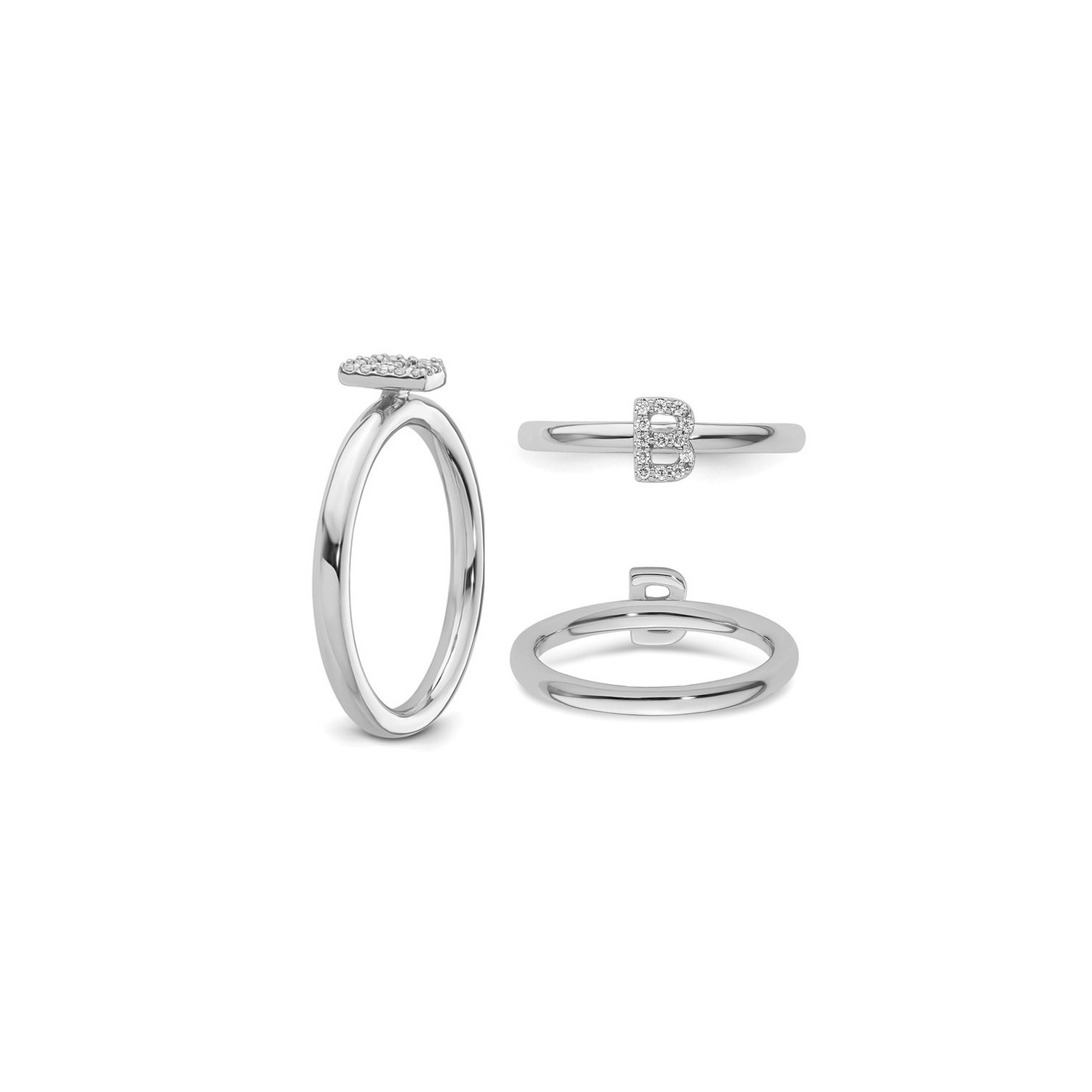 14K White Gold Intial - B - Ring with Accent Diamond