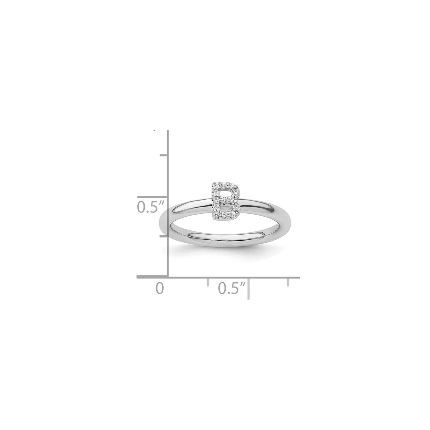 14K White Gold Intial - B - Ring with Accent Diamond