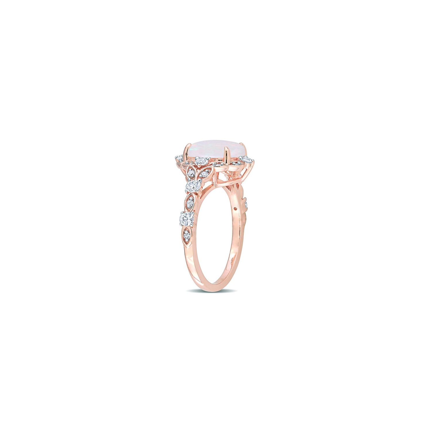 Bague en or rose 10K ct avec opale et saphir blanc d'1,79&nbsp;carat