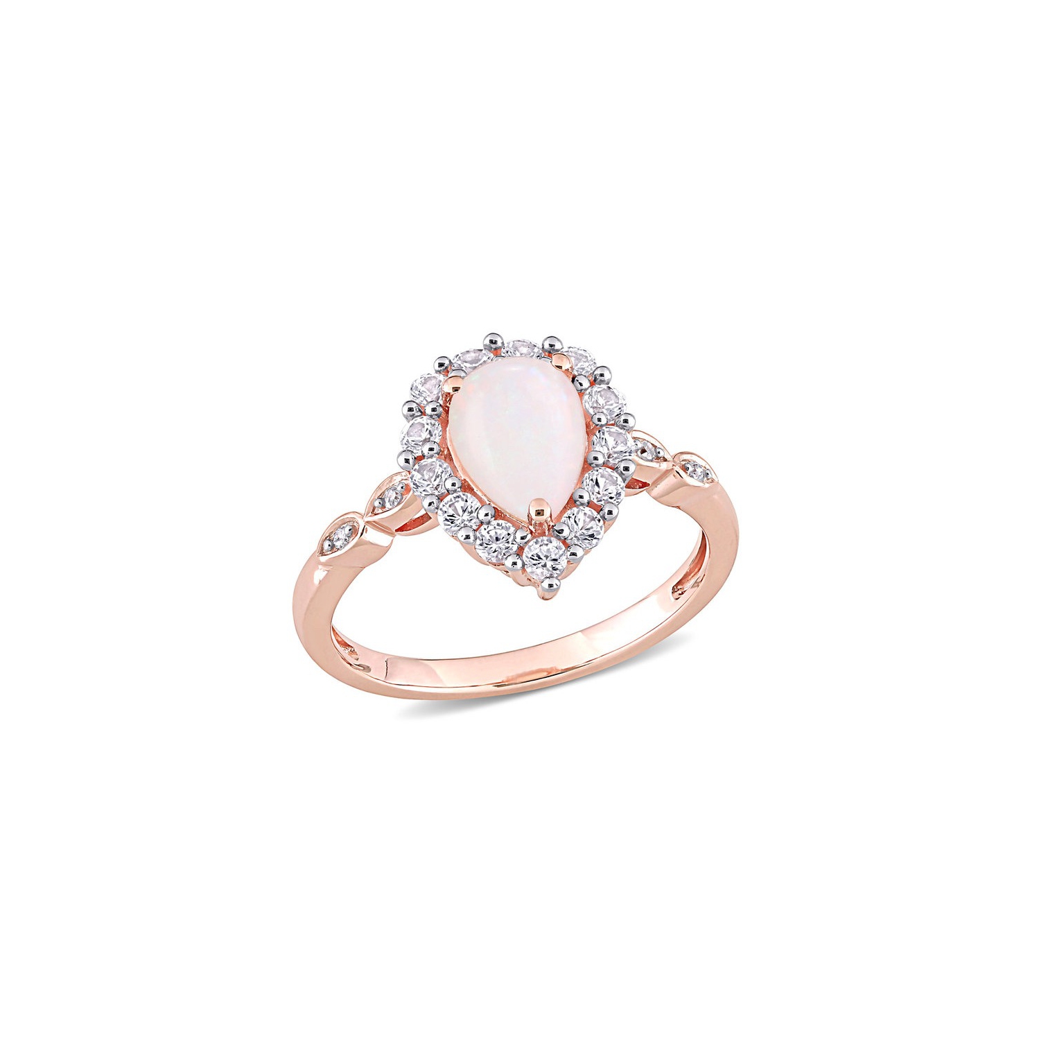 1.17 Carat Opal and Lab-Created White Sapphire Halo Ring in 10K Rose Gold