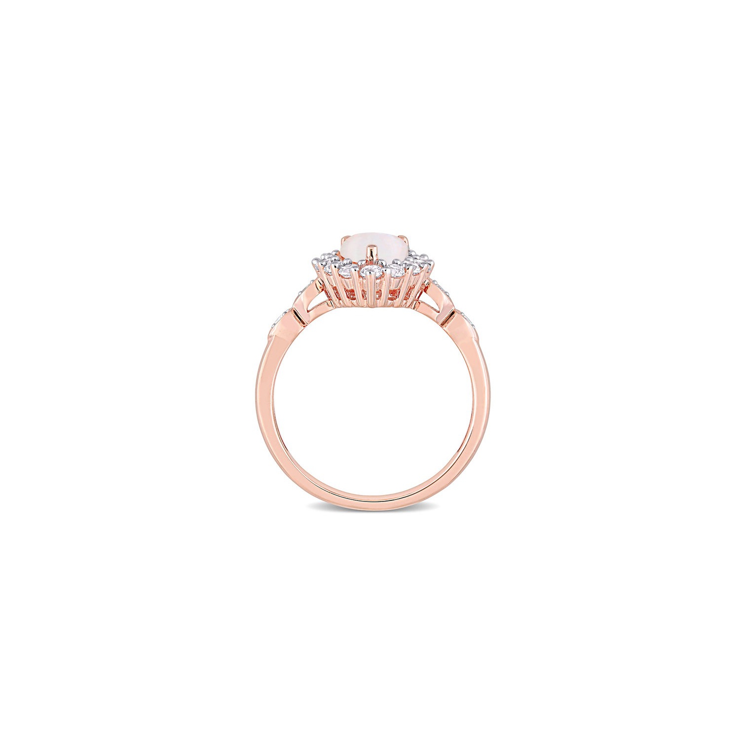 1.17 Carat Opal and Lab-Created White Sapphire Halo Ring in 10K Rose Gold