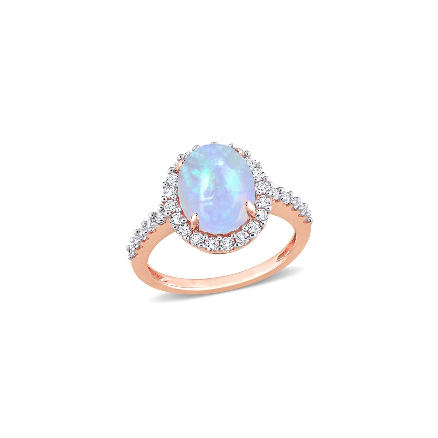2.85 Carat Blue Opal Halo Ring in 10K Rose Pink Gold with White Topaz