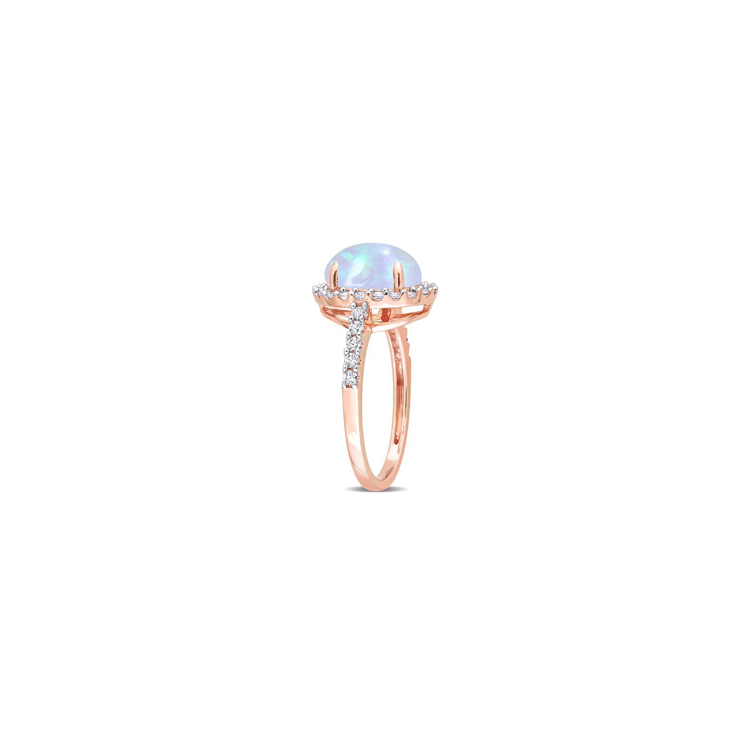 2.85 Carat Blue Opal Halo Ring in 10K Rose Pink Gold with White Topaz