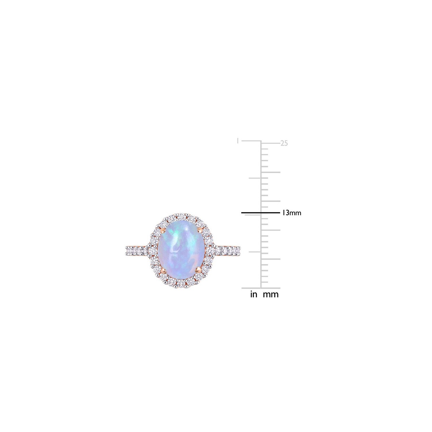 2.85 Carat Blue Opal Halo Ring in 10K Rose Pink Gold with White Topaz