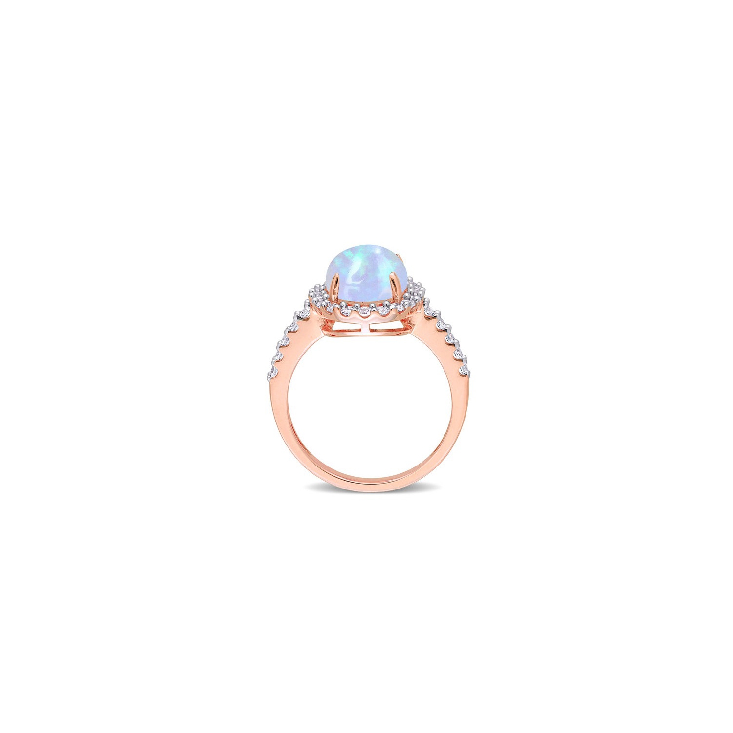 2.85 Carat Blue Opal Halo Ring in 10K Rose Pink Gold with White Topaz