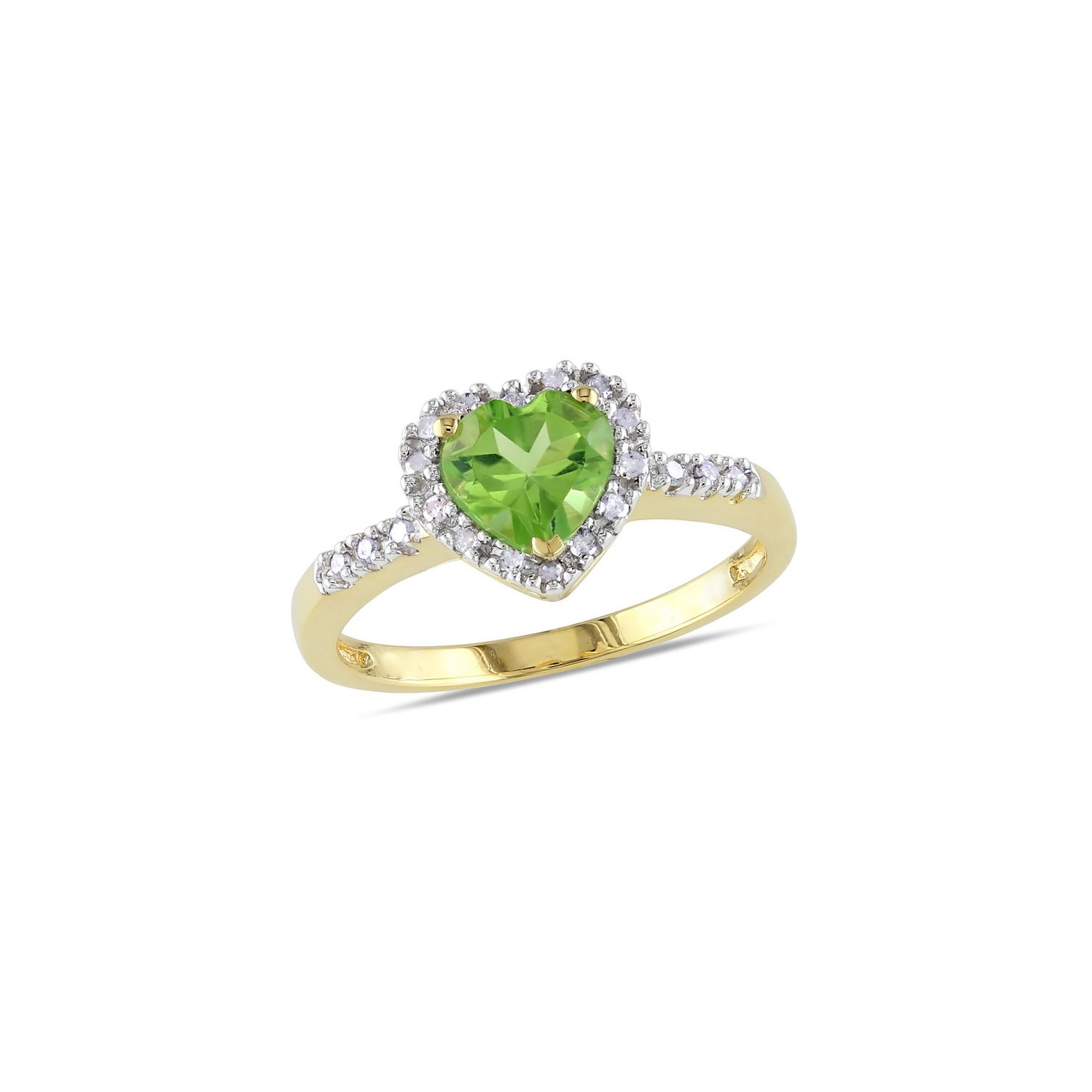 Bague en or jaune 10K ct avec diamants et péridot en forme de coeur 4/5&nbsp;carat