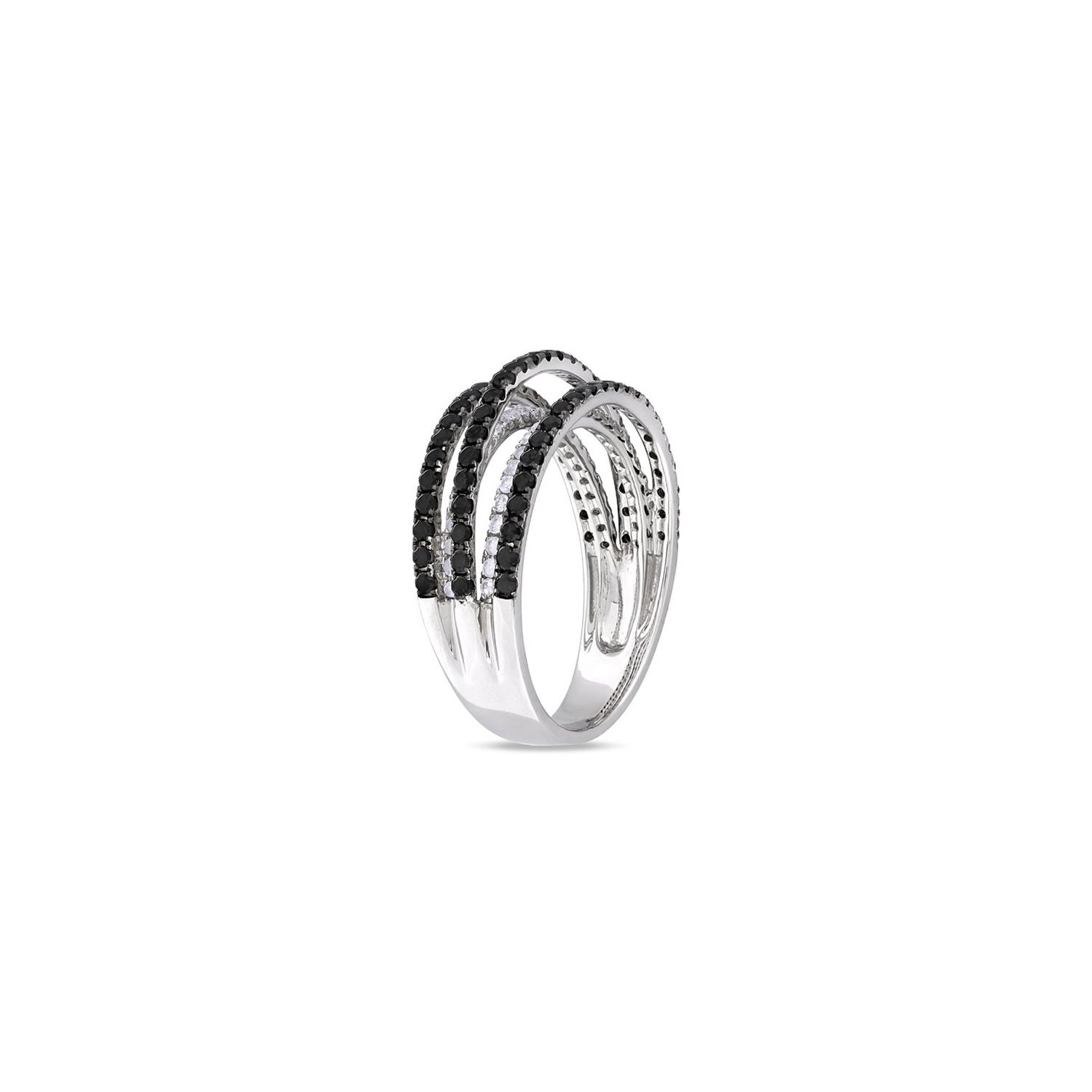 1.00 Carat Black and White Diamond 5 Row Band Ring in Sterling Silver