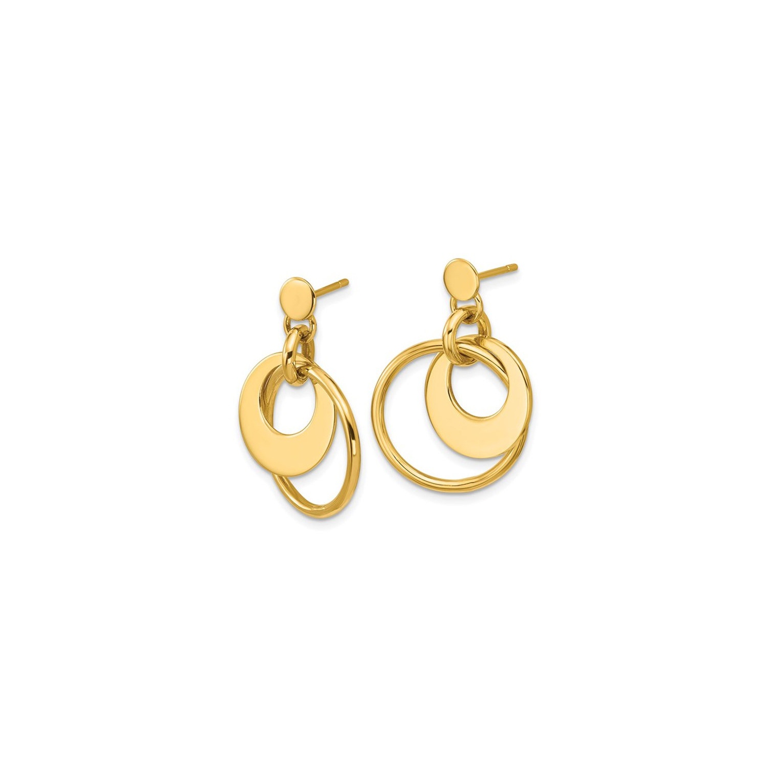 14K Yellow Gold Double Circle Dangle Post Earrings