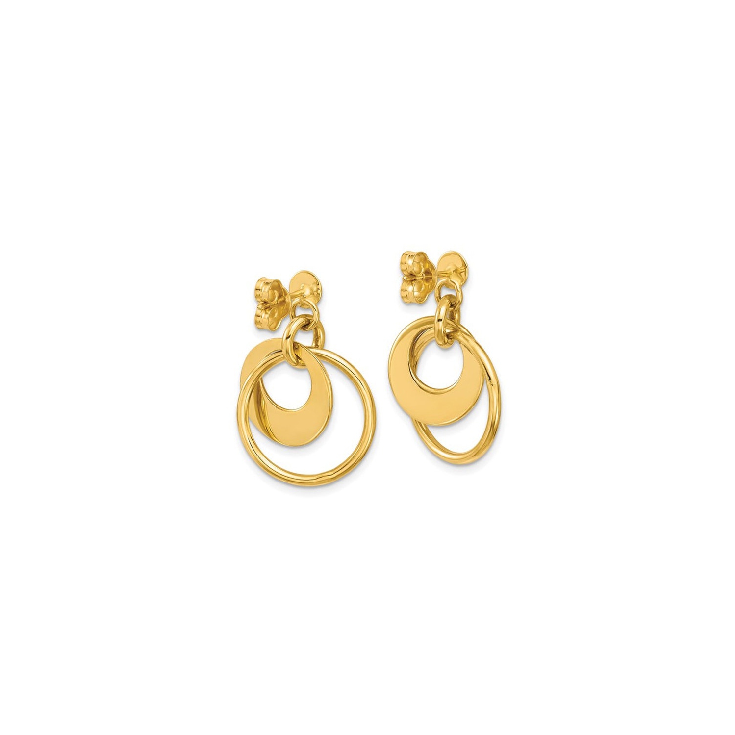 14K Yellow Gold Double Circle Dangle Post Earrings